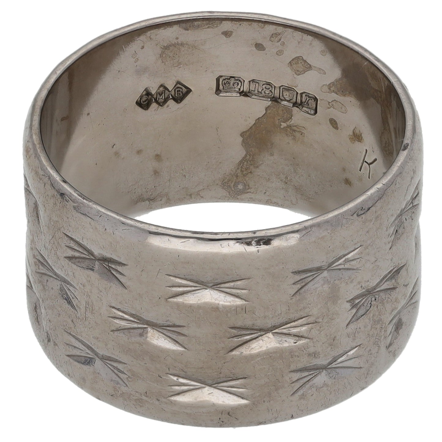 18ct White Gold Patterned Wedding Ring Size P