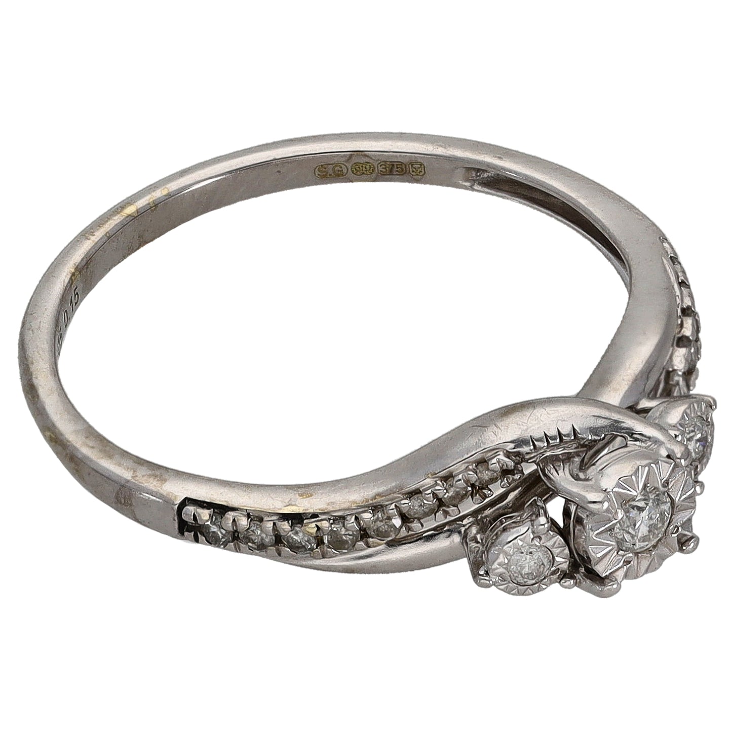 9ct White Gold 0.15ct Diamond Dress/Cocktail Ring Size O