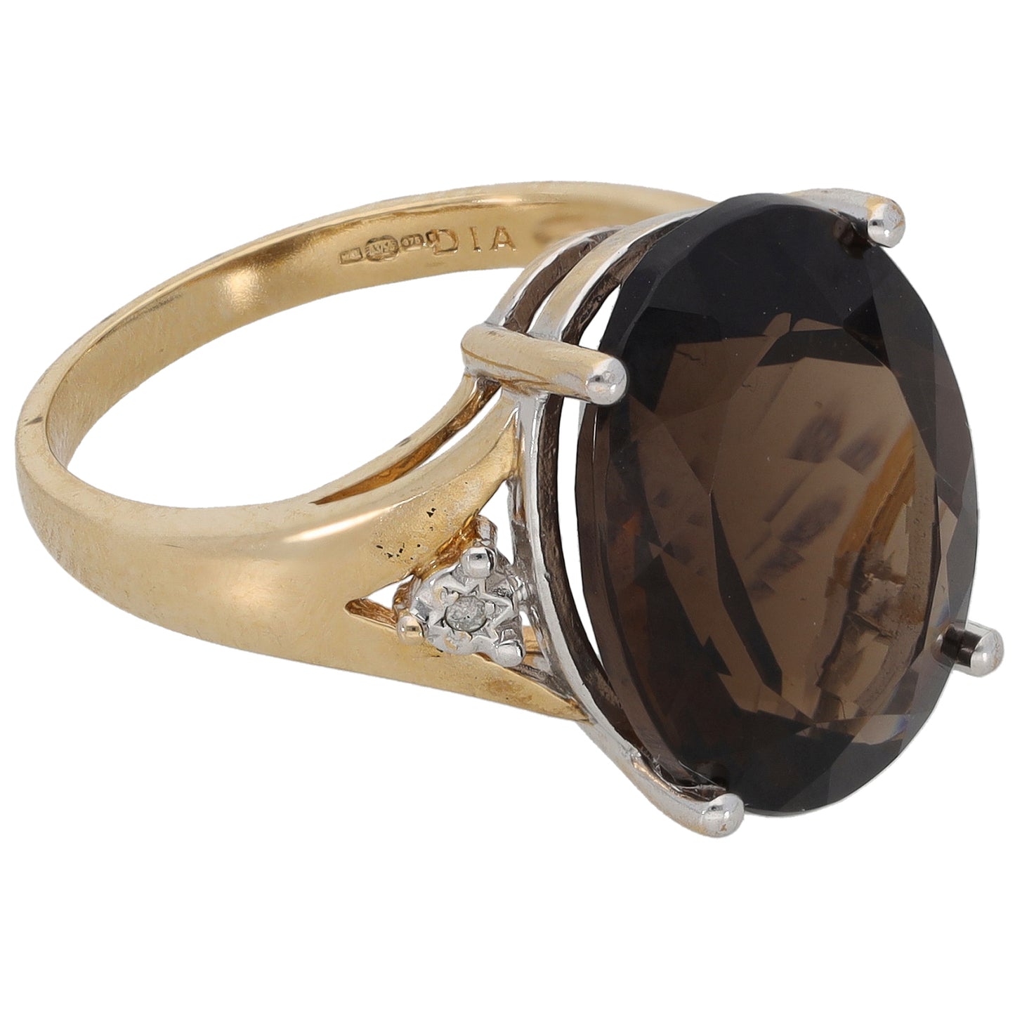 9ct Gold Smoky Quartz & 0.01ct Diamond Dress/Cocktail Ring Size M