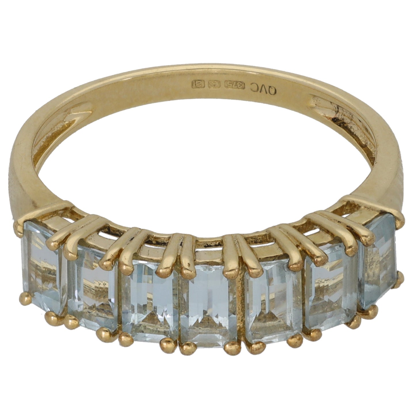9ct Gold Aquamarine Half Eternity Ring Size Q