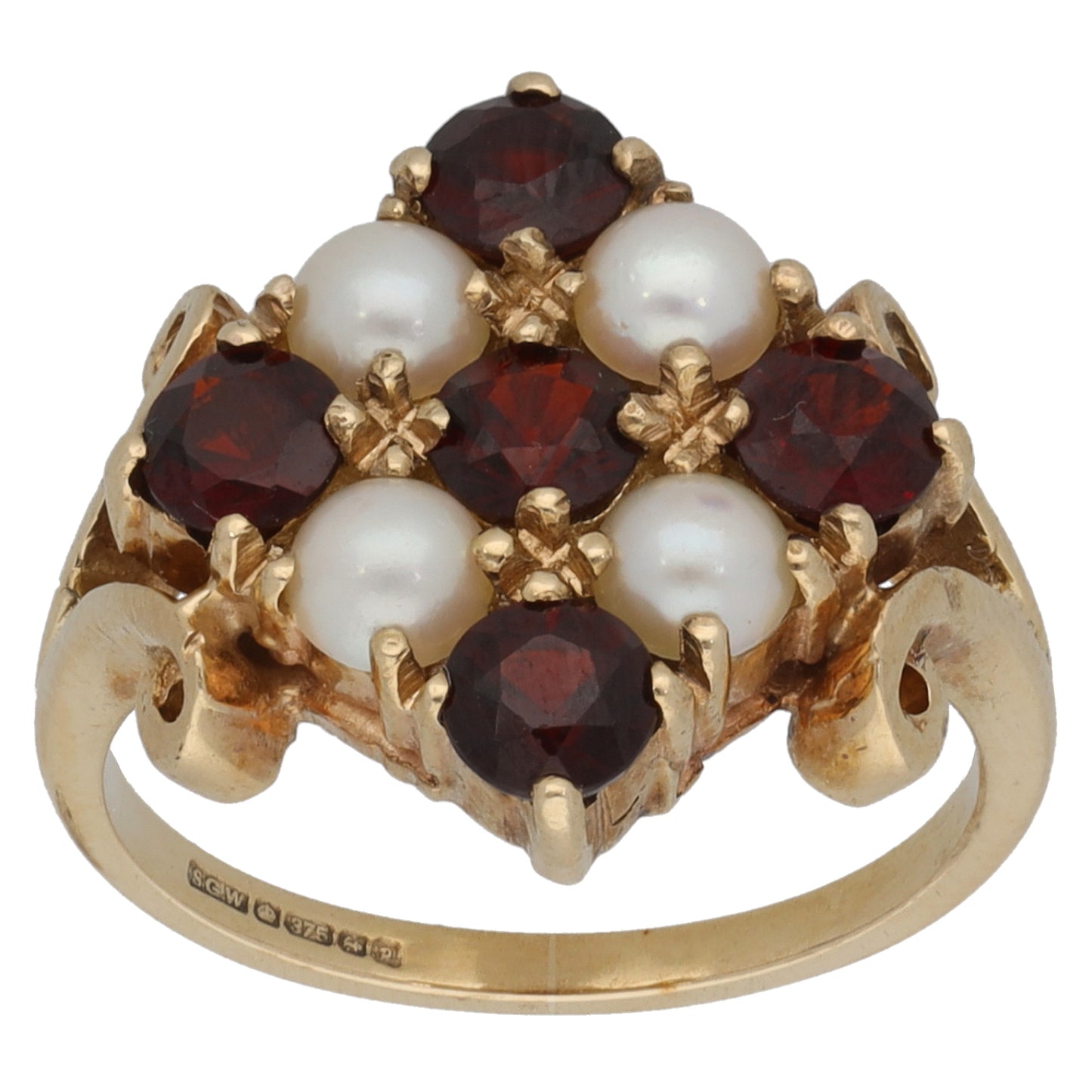 9ct Gold Garnet & Cultured Pearl Dress/Cocktail Ring Size L