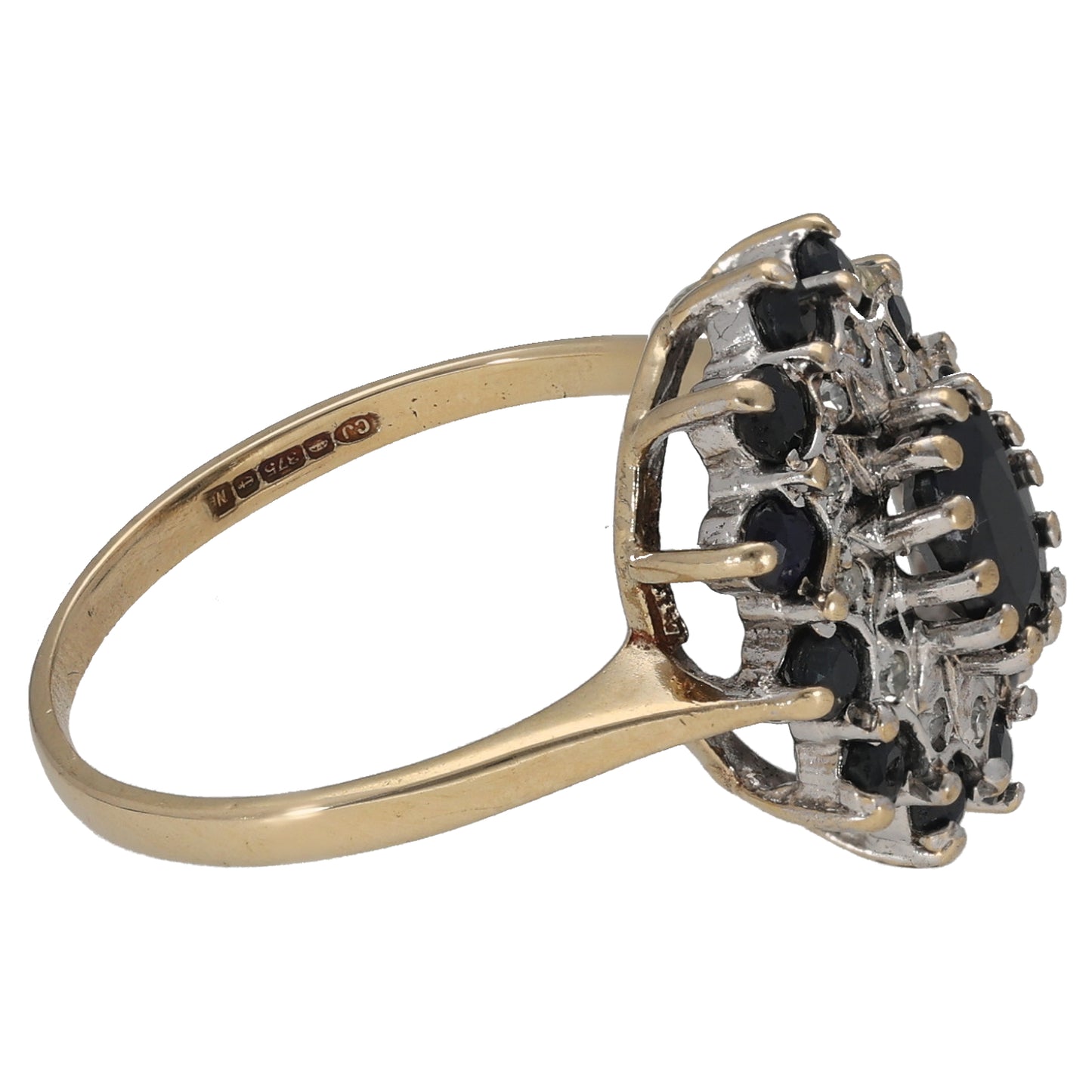 9ct Gold Sapphire & 0.06ct Diamond Dress/Cocktail Ring Size M