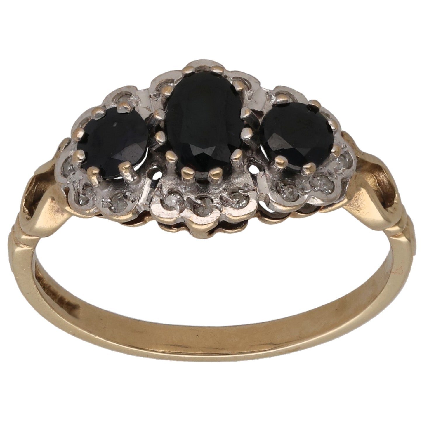 14ct Gold Sapphire & 0.08ct Diamond Dress/Cocktail Ring Size Q