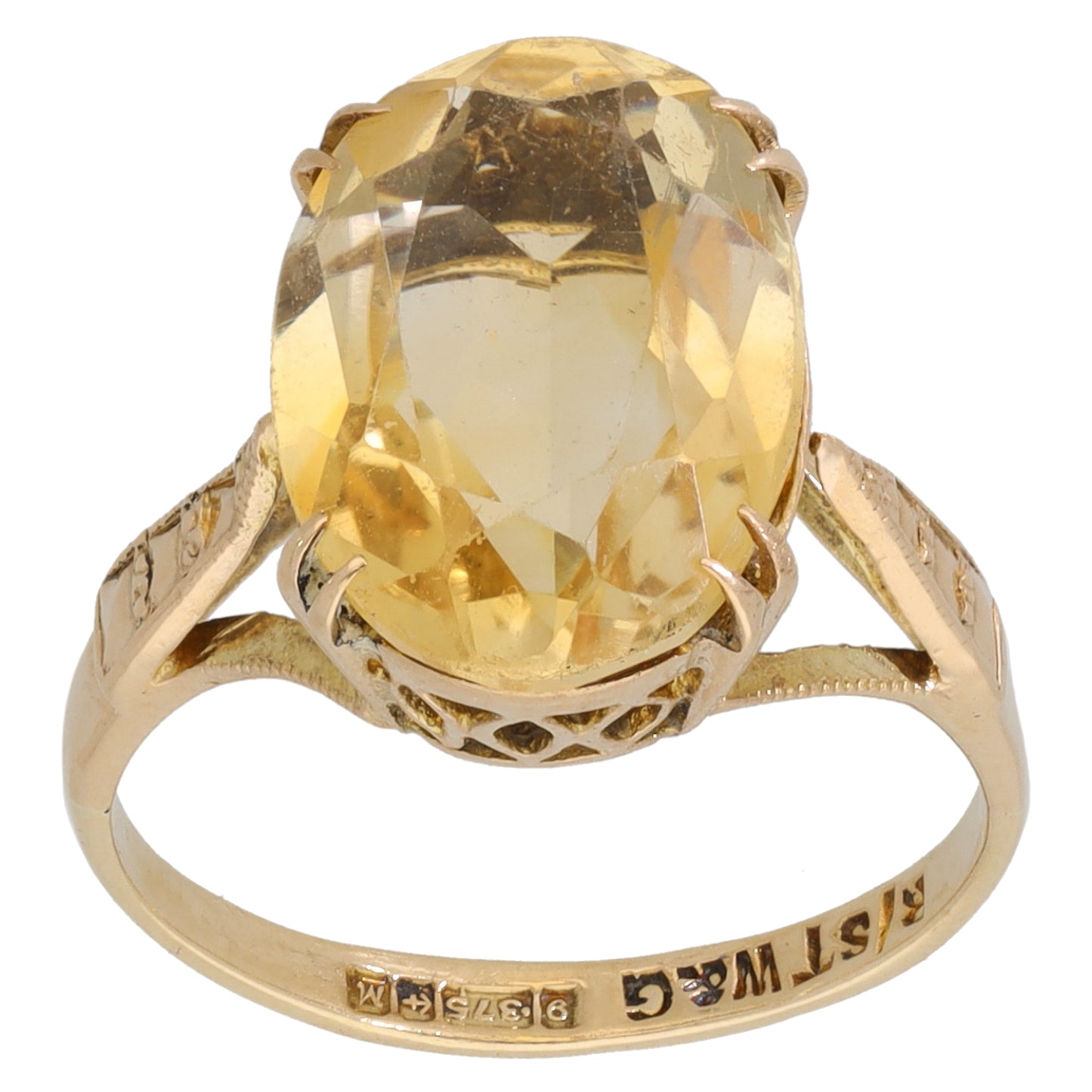 9ct Gold Citrine Single Stone Ring Size M