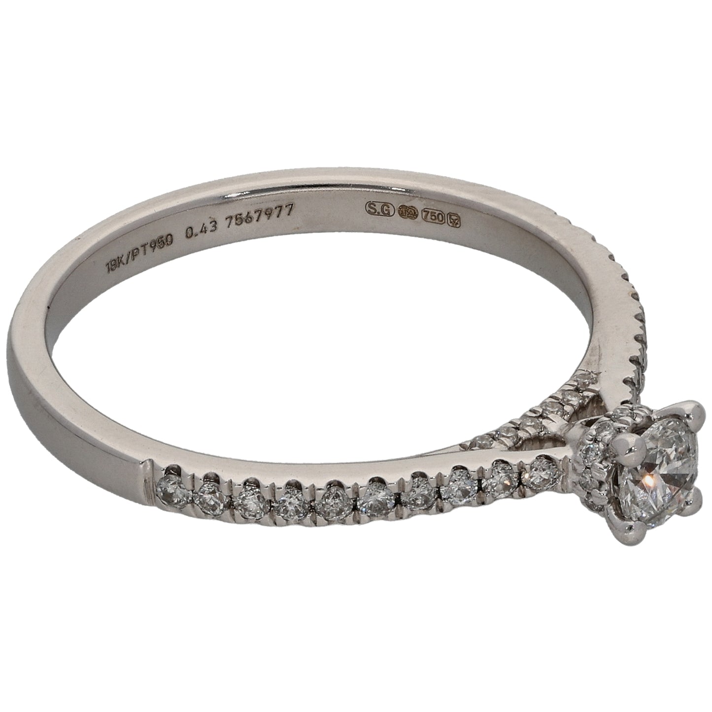 18ct White Gold 0.43ct Diamond Solitaire Ring With Accent Stones Size P