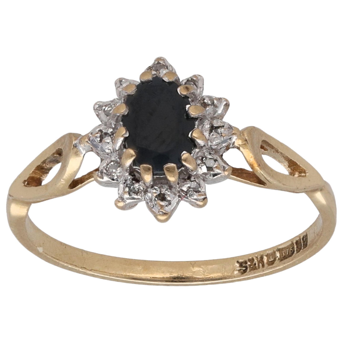 9ct Gold Sapphire & 0.06ct Diamond Dress/Cocktail Ring Size M