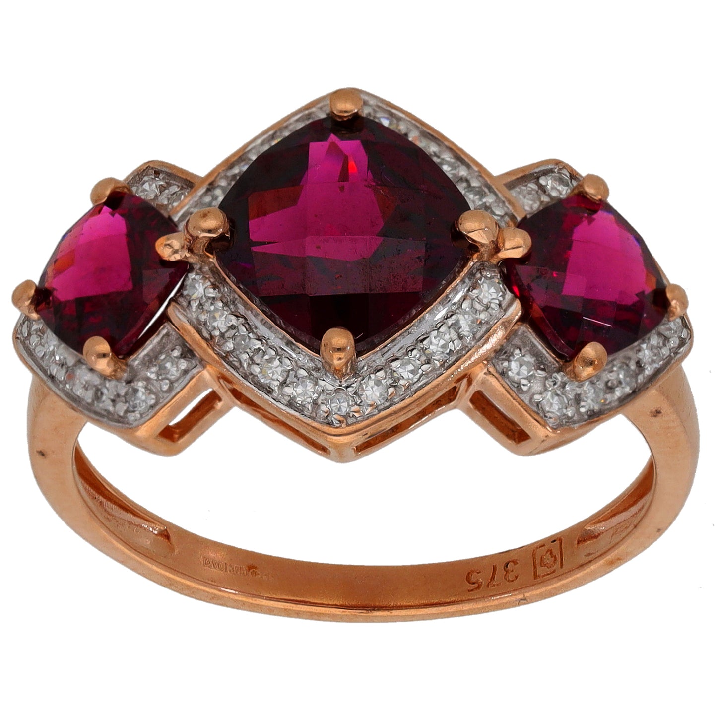 9ct Gold Garnet & 0.22ct Diamond Dress/Cocktail Ring Size P
