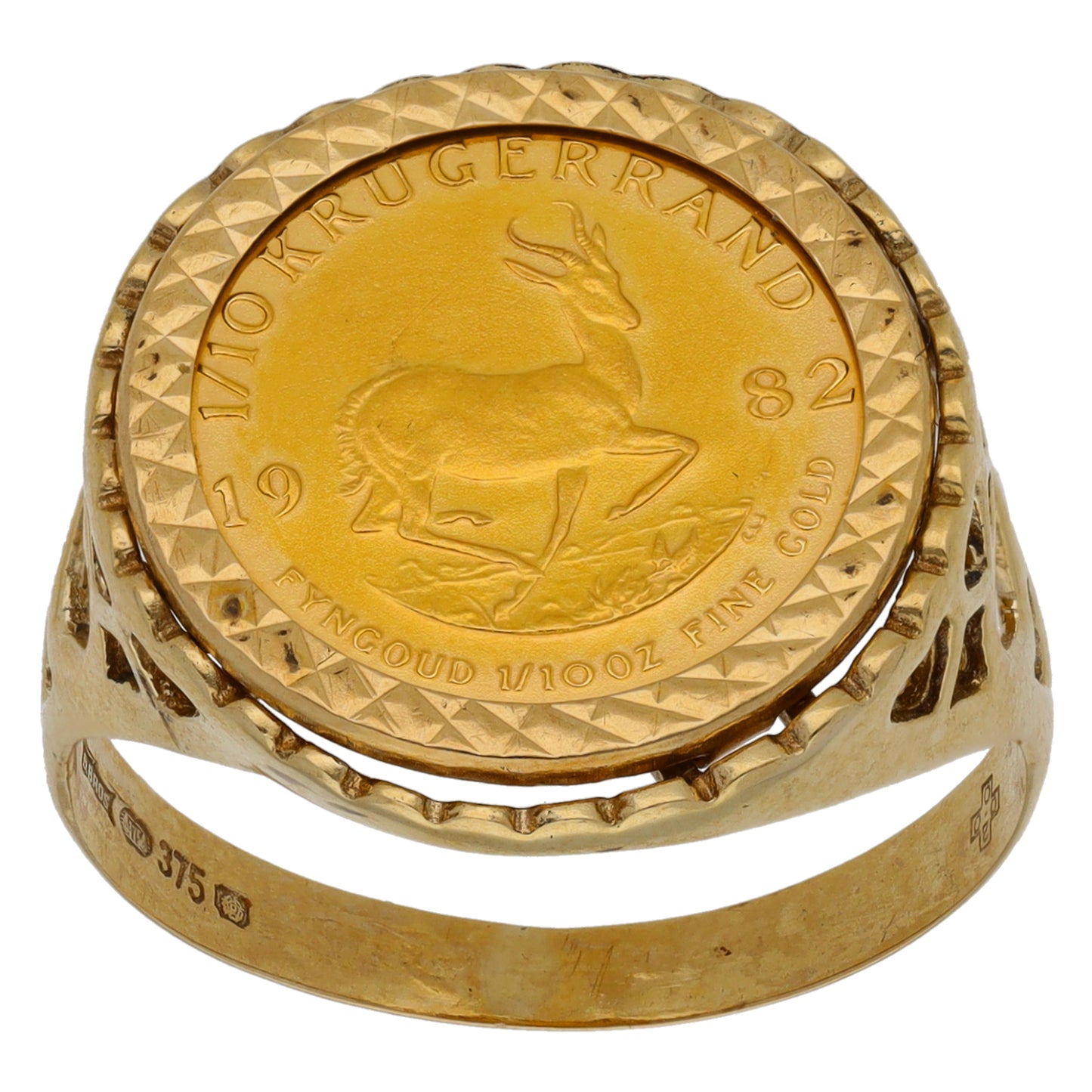 9ct Gold 1/10 OZ Krugerrand Coin Ring Size V