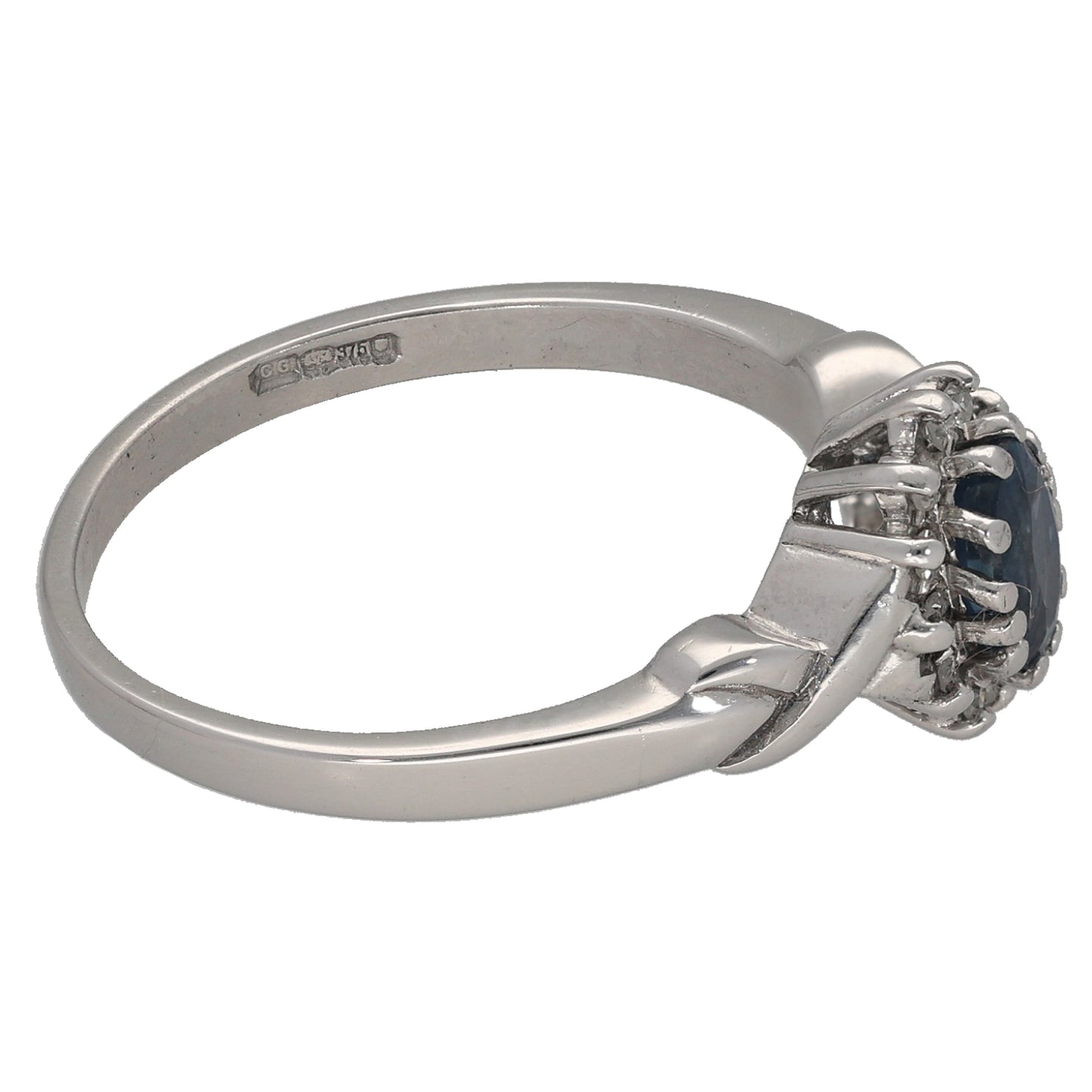 9ct White Gold Sapphire & 0.10ct Diamond Dress/Cocktail Ring Size Q