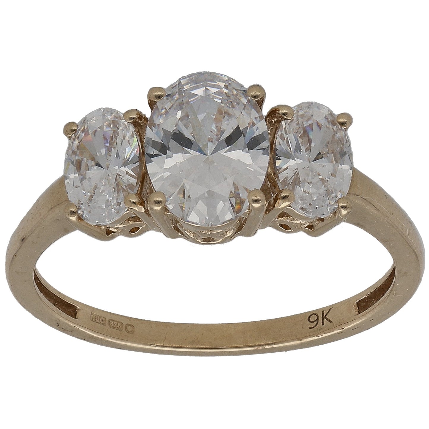 9ct Gold Cubic Zirconia Trilogy Ring Size O