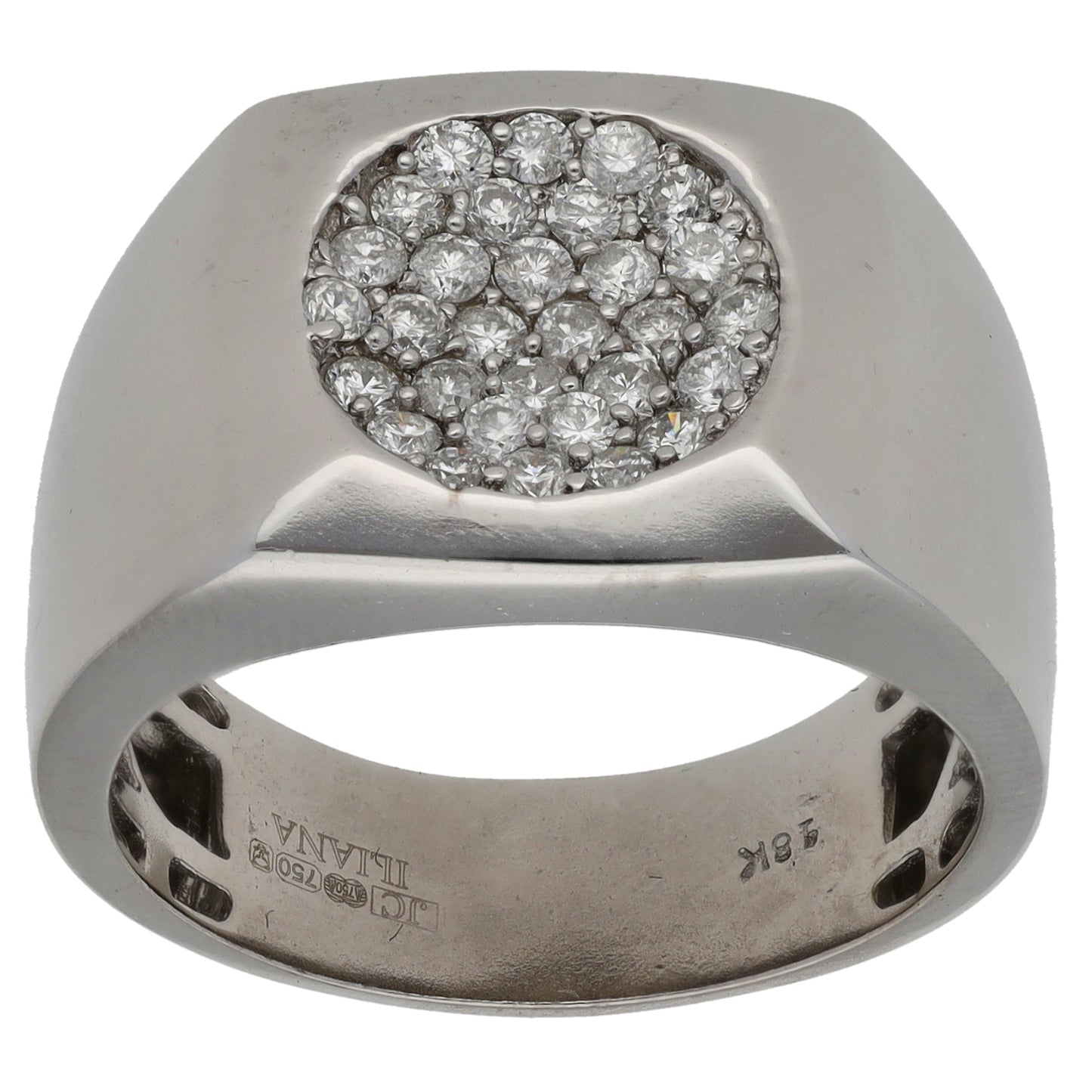 18ct White Gold 0.60ct Diamond Patterned Signet Ring Size U