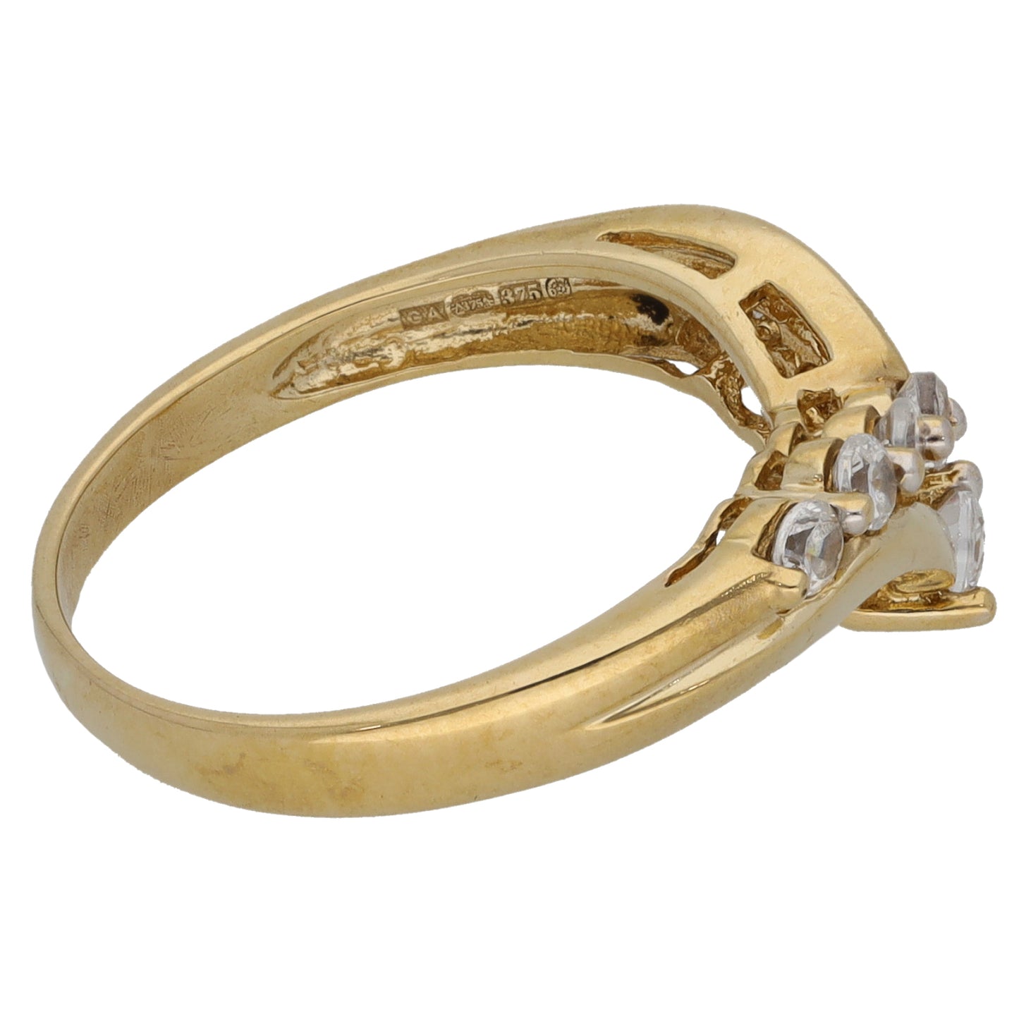9ct Gold Cubic Zirconia Wishbone Ring Size M