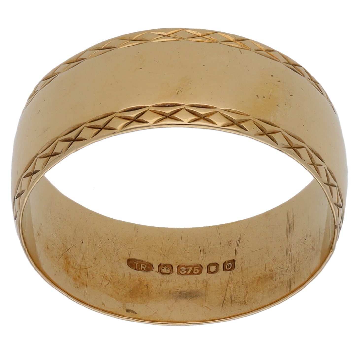 9ct Gold Patterned Wedding Ring Size R
