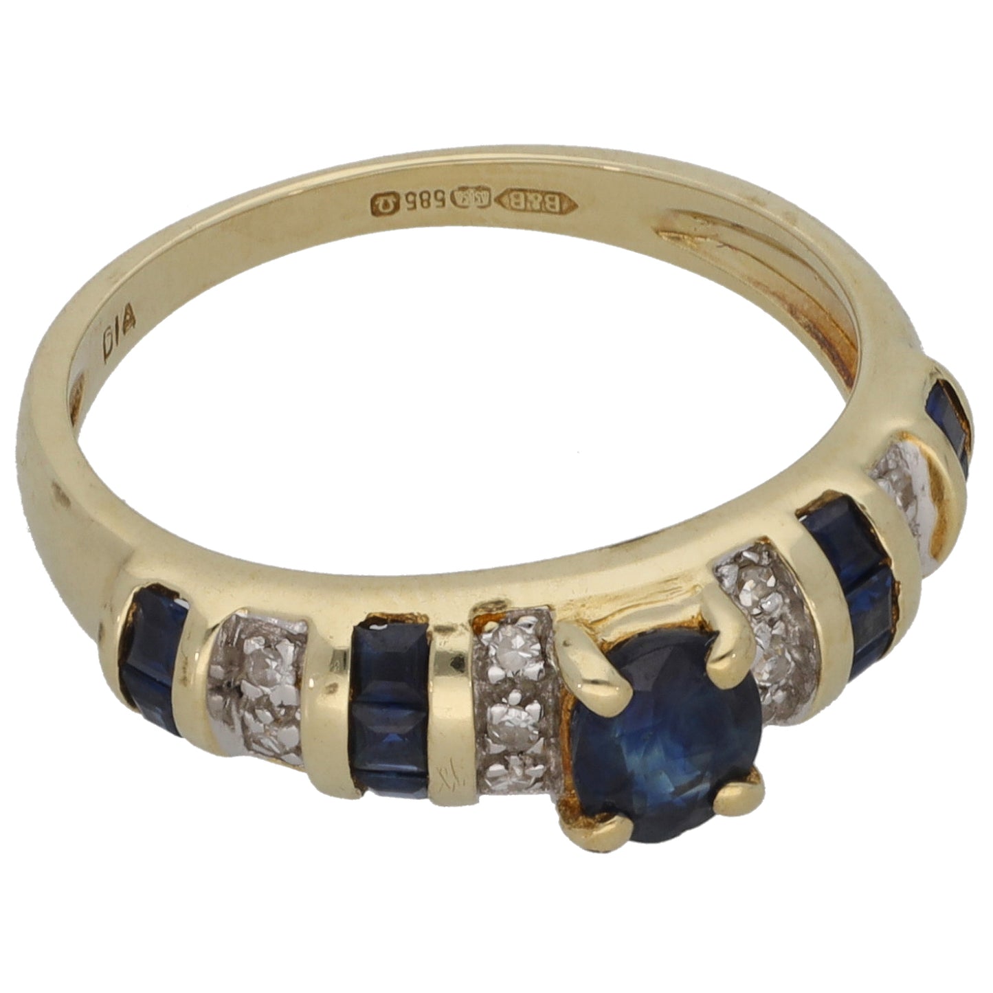14ct Gold 0.05ct Diamond & Sapphire Half Eternity Ring Size K