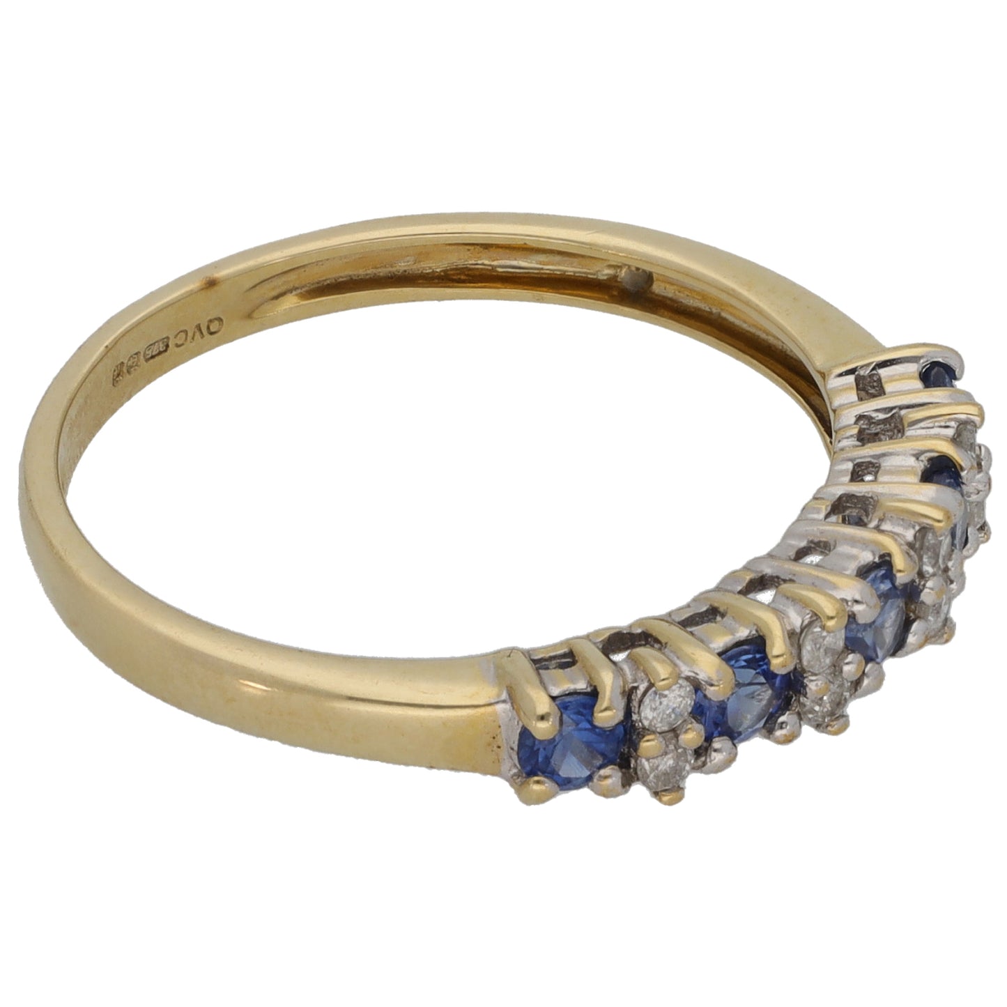 9ct Gold 0.08ct Diamond & Sapphire Half Eternity Ring Size O