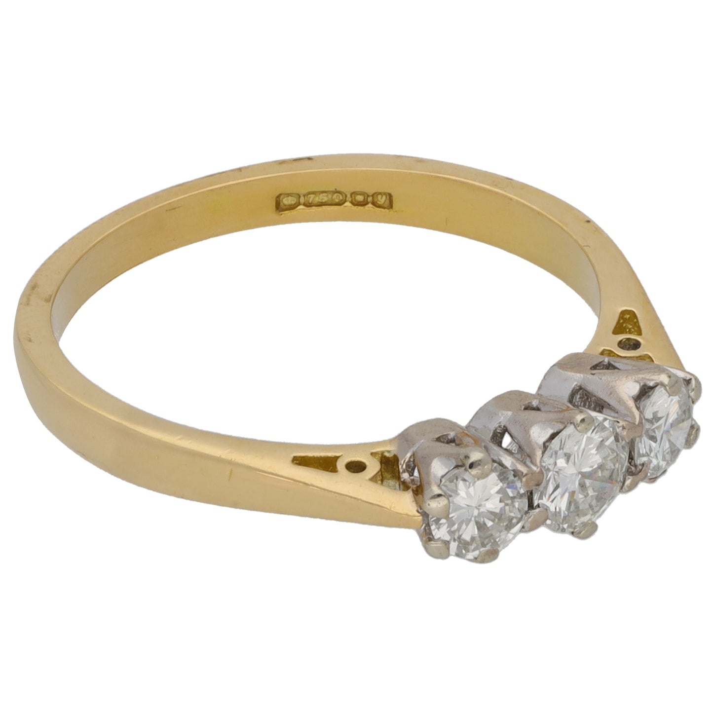 18ct Gold 0.55ct Diamond Trilogy Ring Size N
