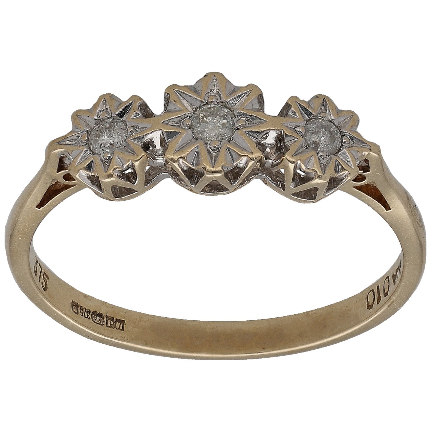 9ct Gold 0.10ct Diamond Trilogy Ring Size O