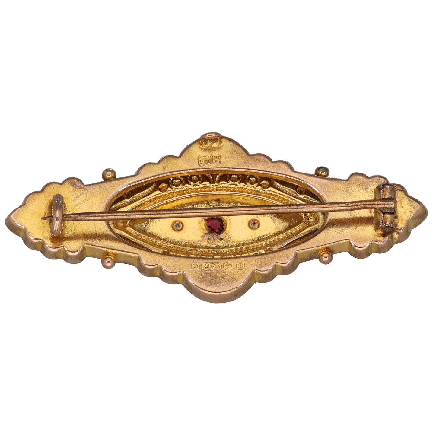 9ct Gold 0.02ct Diamond & Spinel Bar Brooch