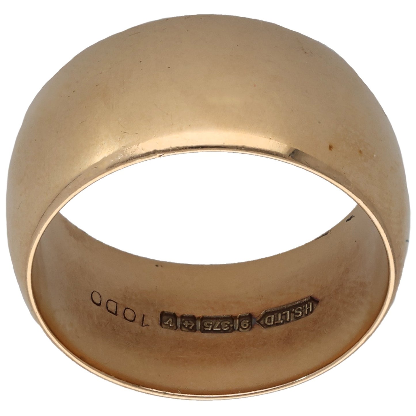 9ct gold plain wedding ring, R size, inside stamp visible on band