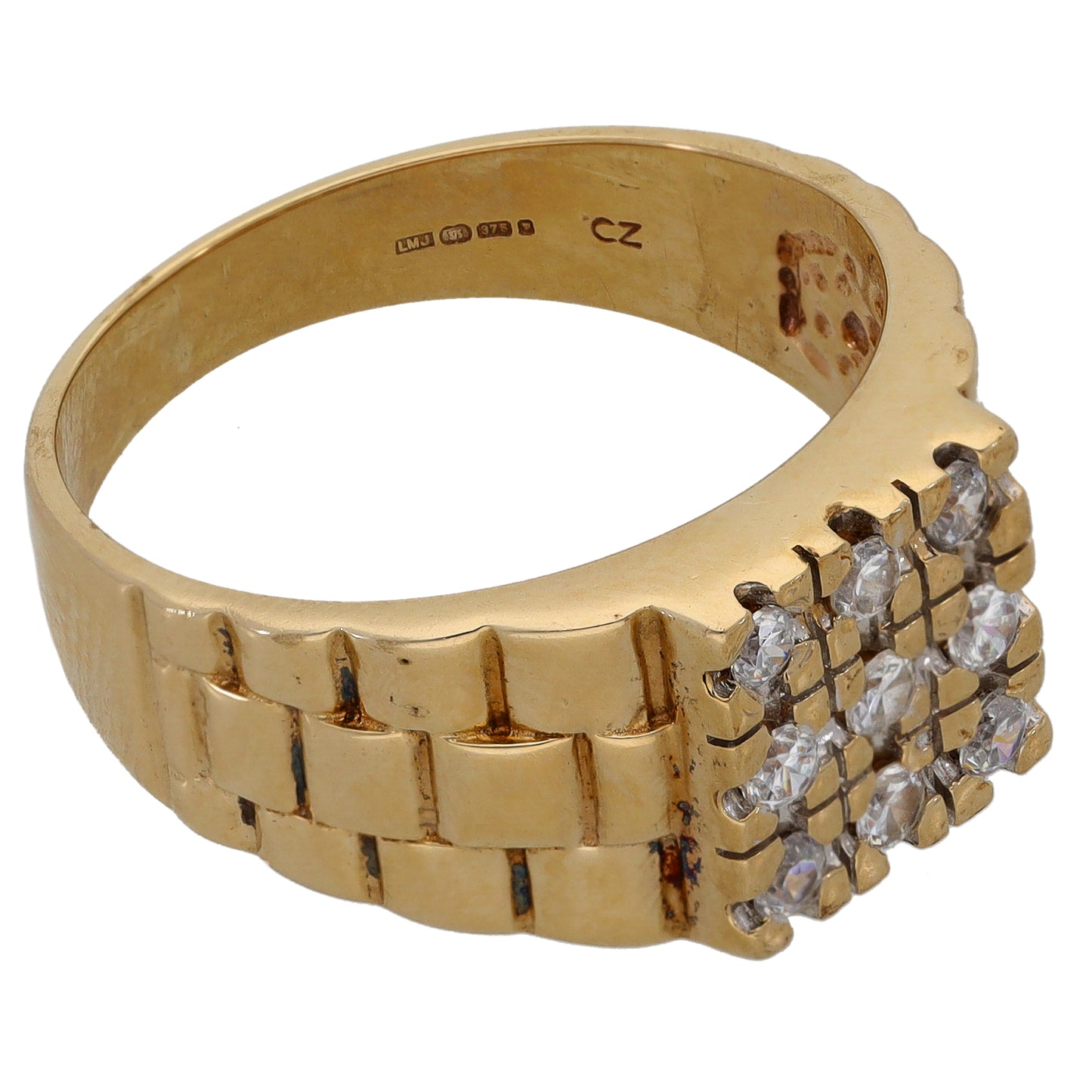 9ct Gold Cubic Zirconia Patterned Signet Ring Size U