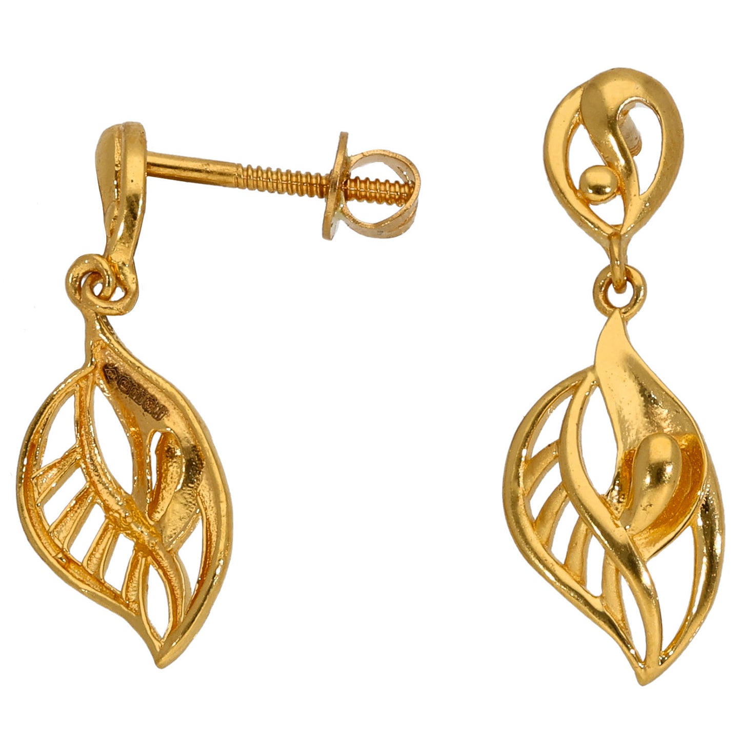 New 22ct Gold Leaf Drop Earrings