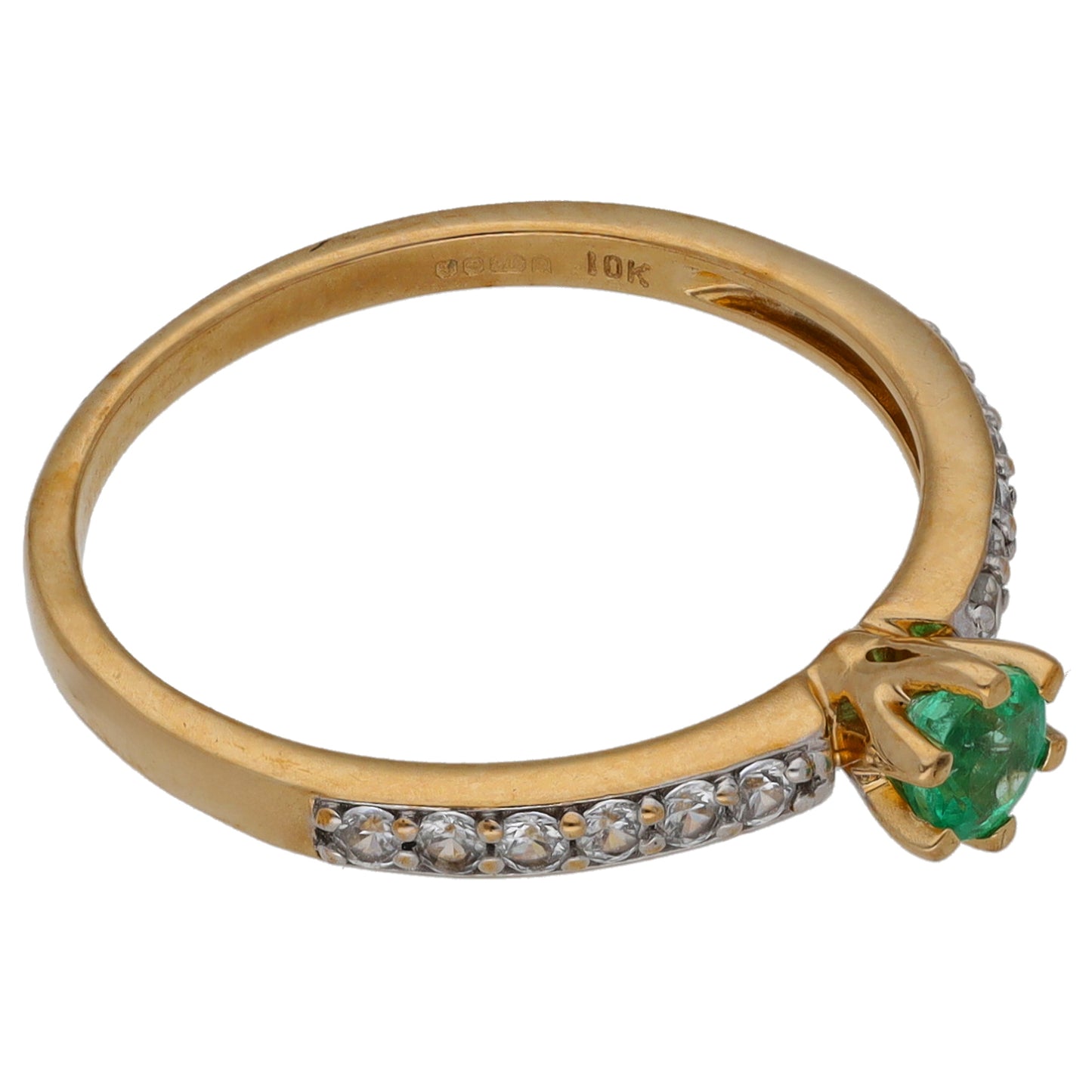 9ct Gold Emerald & Sapphire Single Stone Ring With Accents Size N