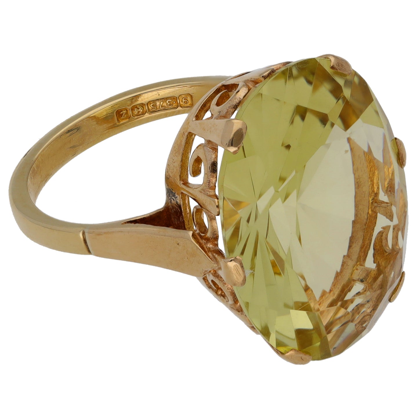 9ct Gold Green Quartz Single Stone Ring Size M