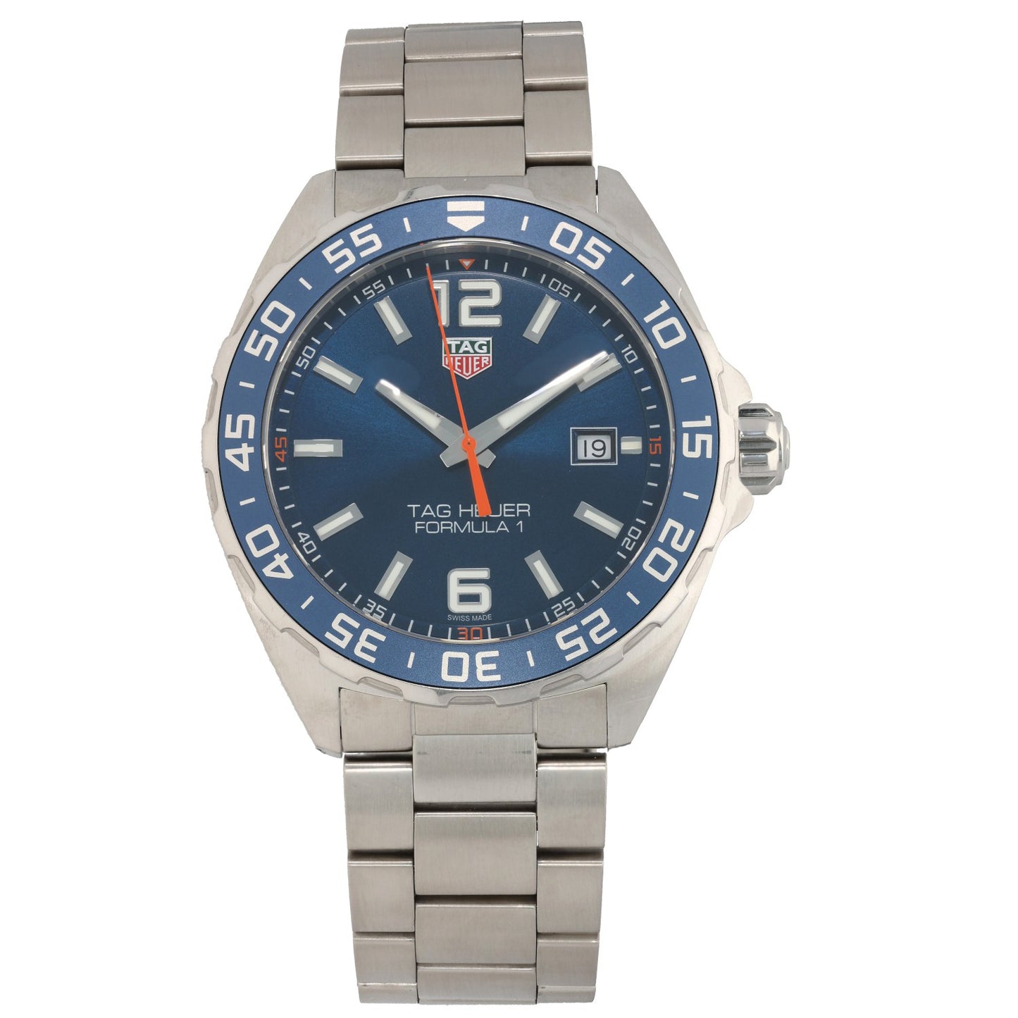 Tag Heuer Formula 1 WAZ1010 stainless steel watch with black chronograph dial and subdials, link bracelet