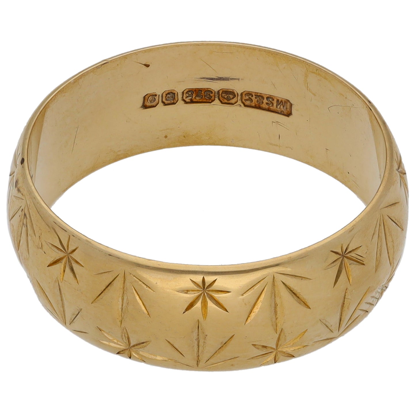 9ct Gold Patterned Wedding Ring Size Q