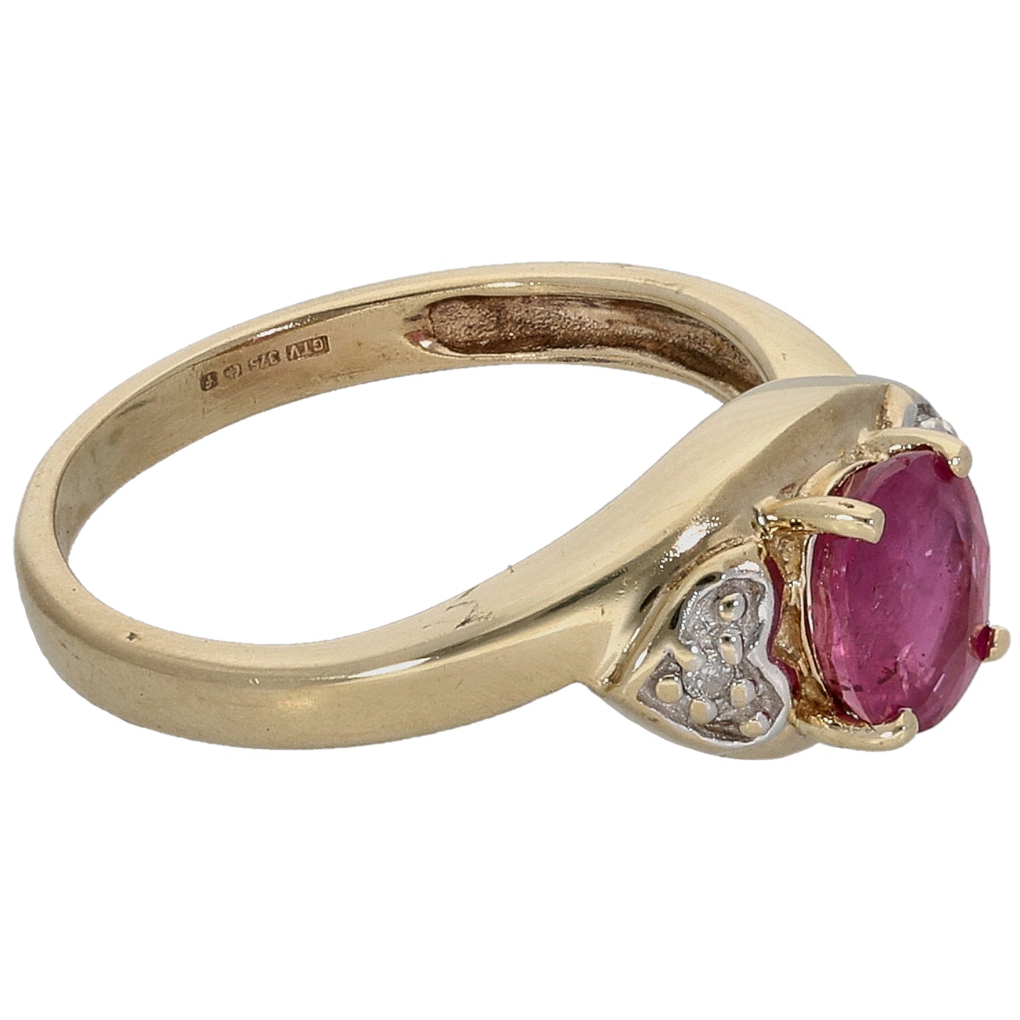 9ct Gold Ruby & 0.01ct Diamond Dress/Cocktail Ring Size L