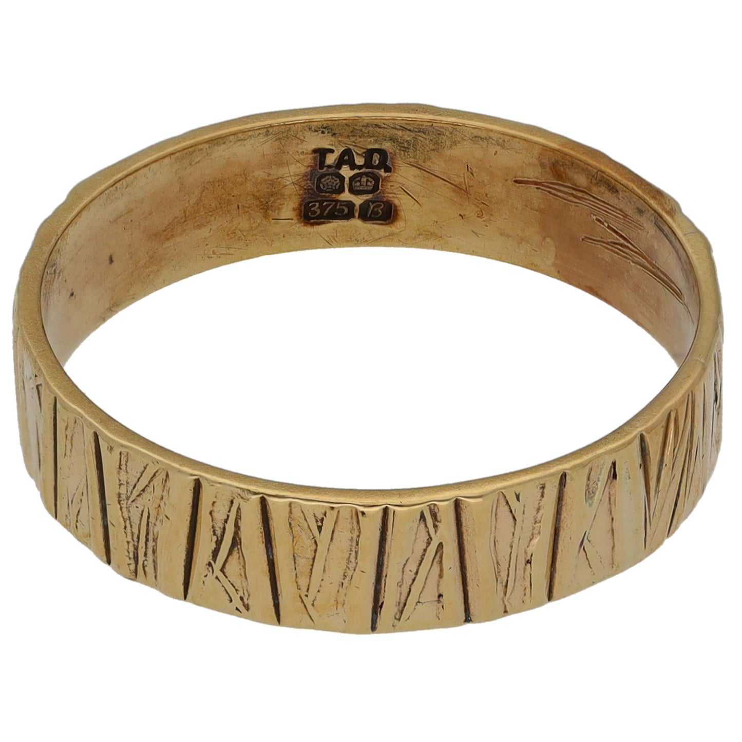 9ct Gold Patterned Wedding Ring Size P