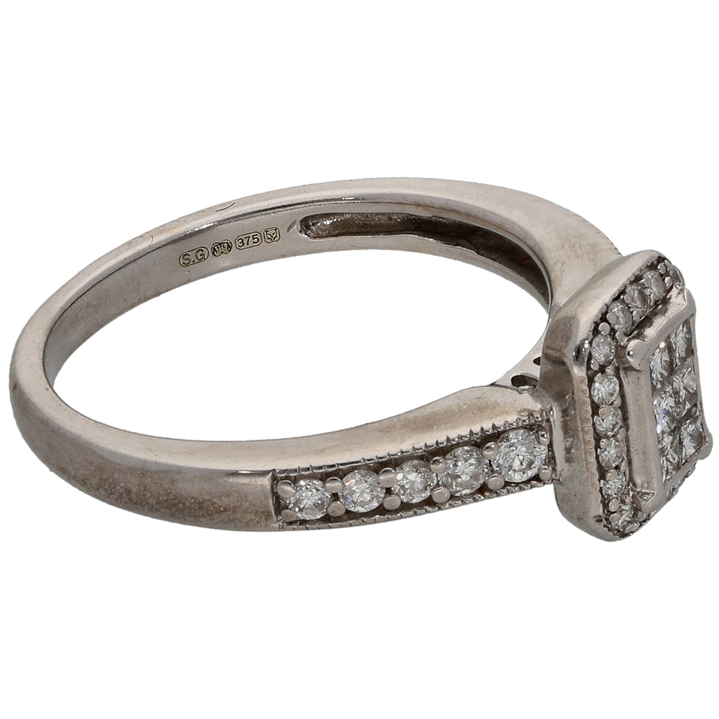 9ct White Gold 0.385ct Diamond Dress/Cocktail Ring Size L