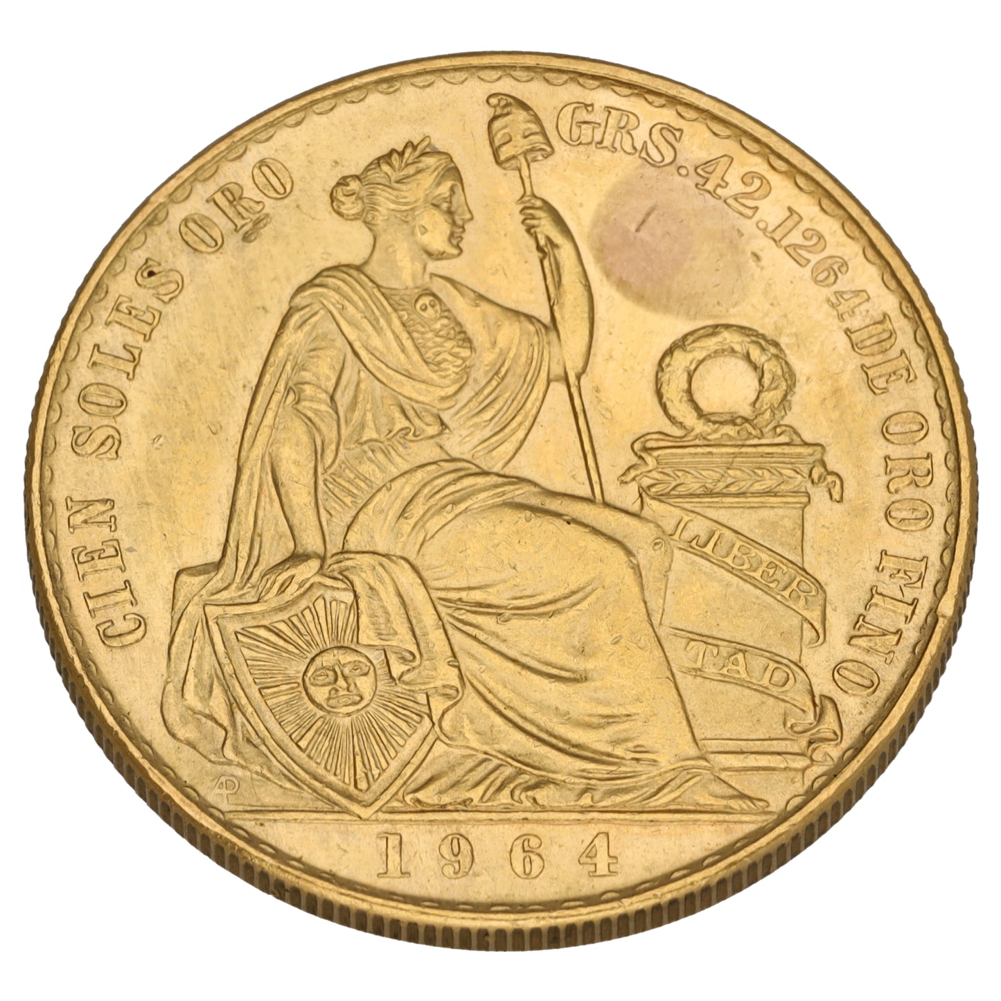 22ct Gold Peruvian 100 Soles Coin 1964