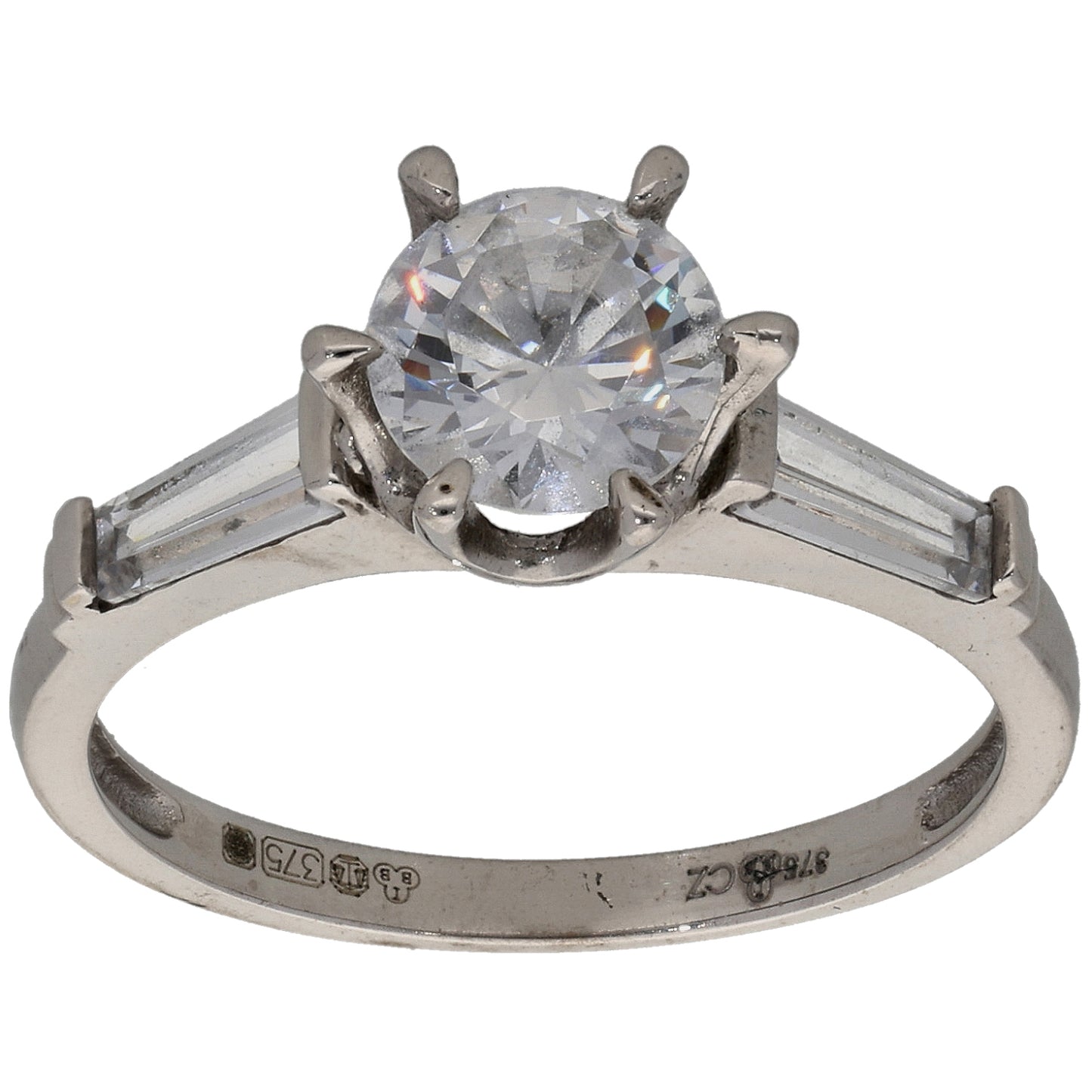 9ct White Gold Cubic Zirconia Trilogy Ring Size N