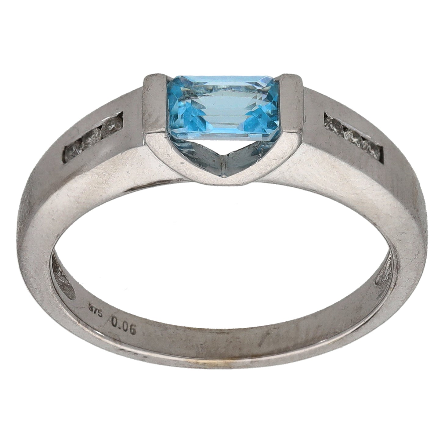 9ct White Gold Topaz & 0.03ct Diamond Dress/Cocktail Ring Size O