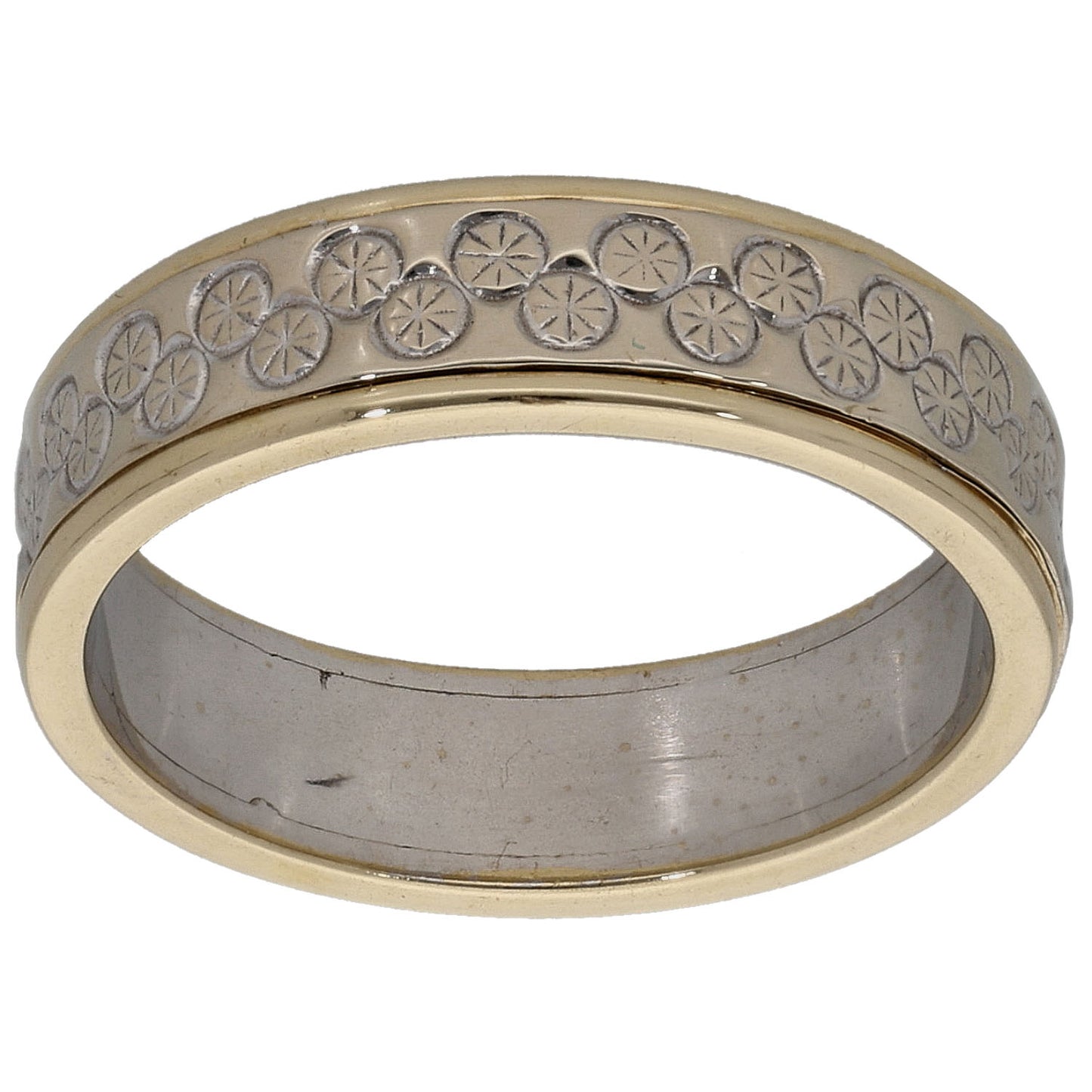 9ct Bi-Colour Gold Patterned Wedding Ring Size L