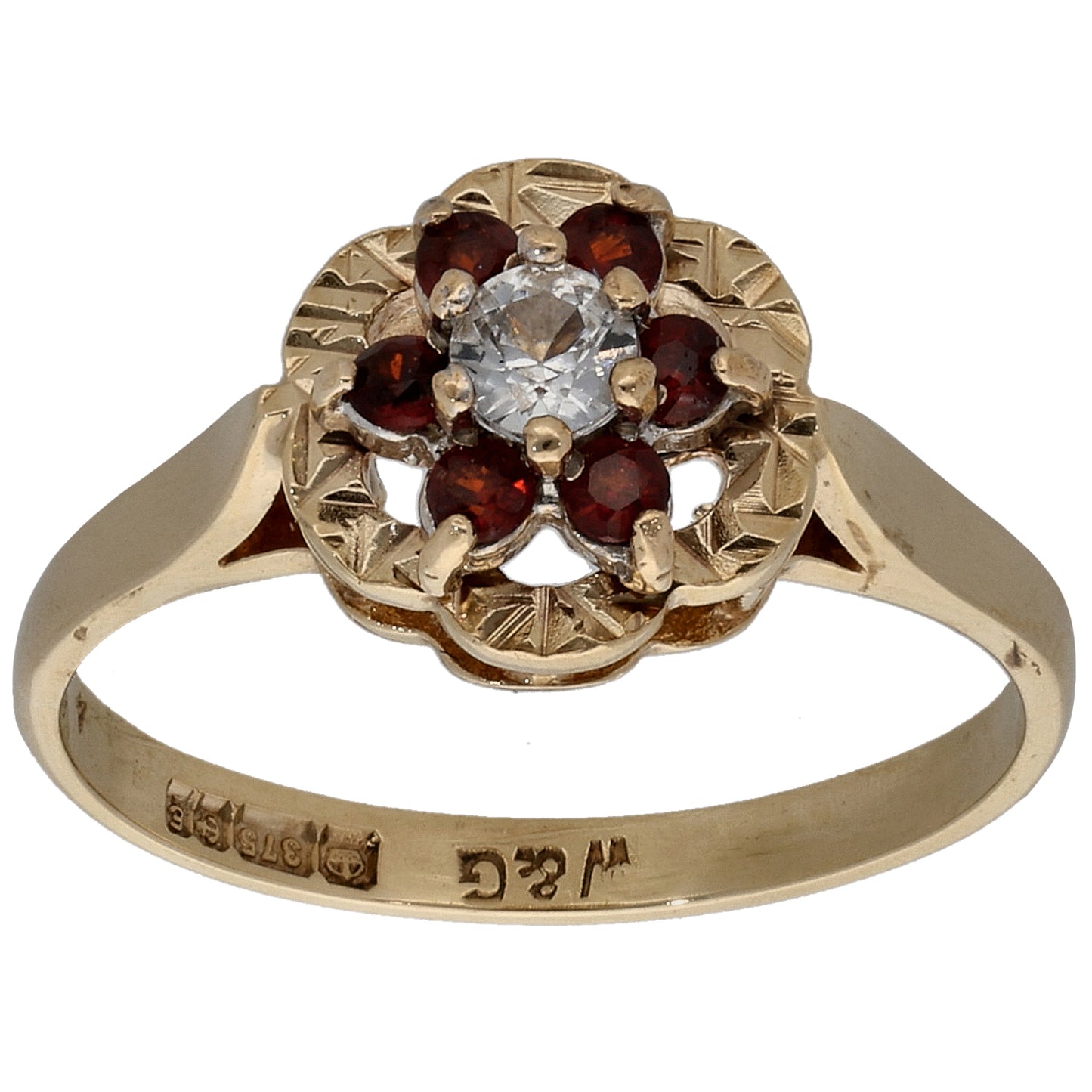 9ct Gold Garnet & Imitation Dress/Cocktail Ring Size K