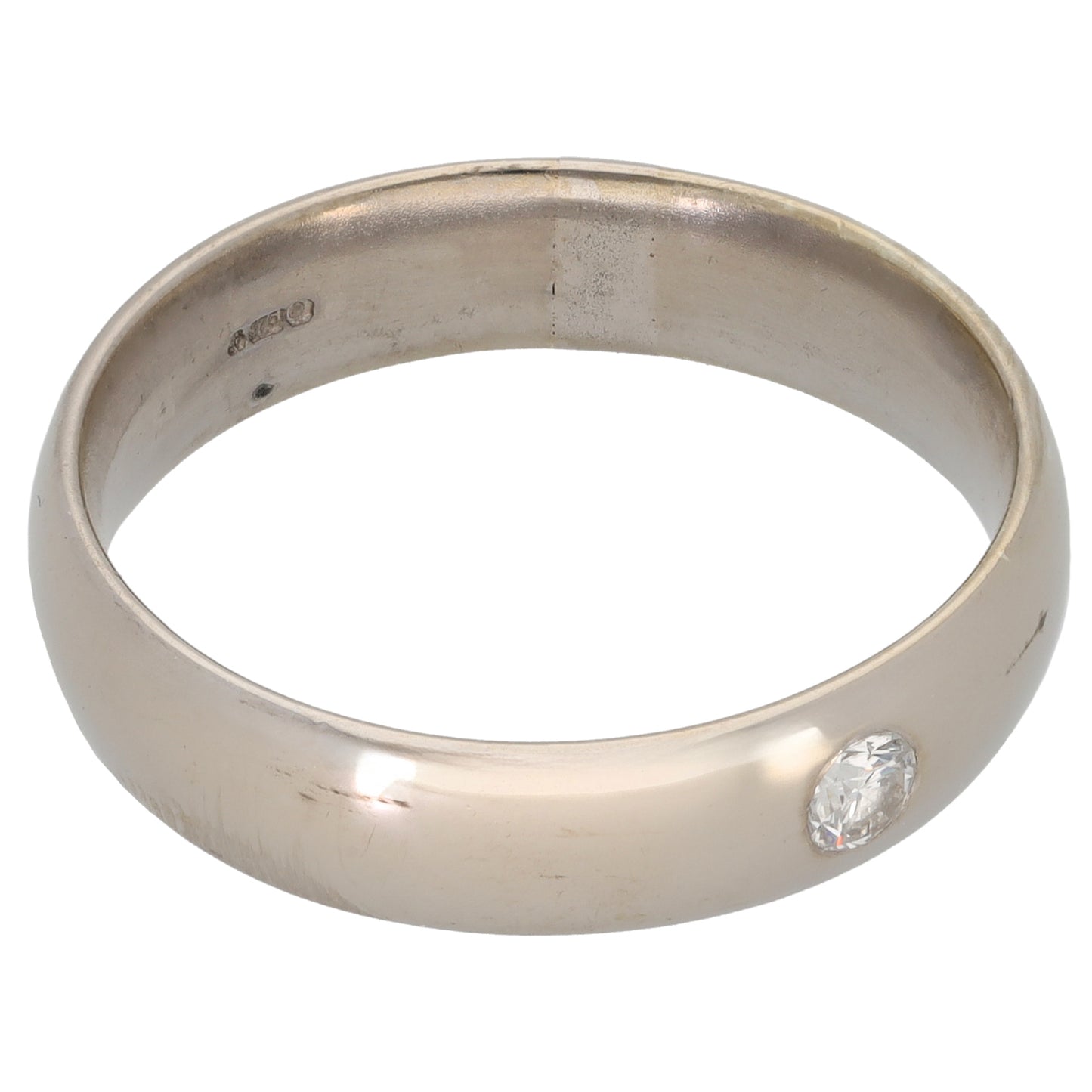 9ct White Gold 0.15ct Diamond Plain Wedding Ring Size Y