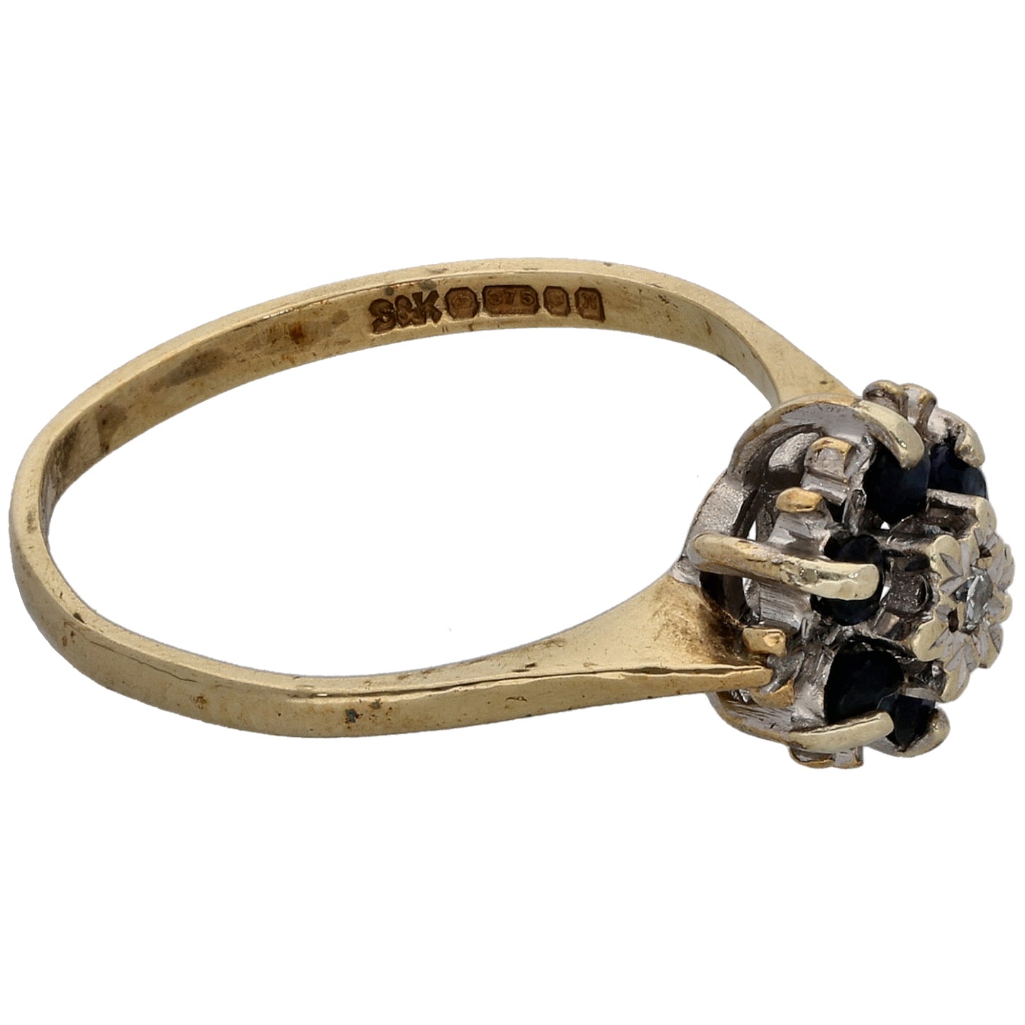 9ct Gold Sapphire & 0.02ct Diamond Dress/Cocktail Ring Size M