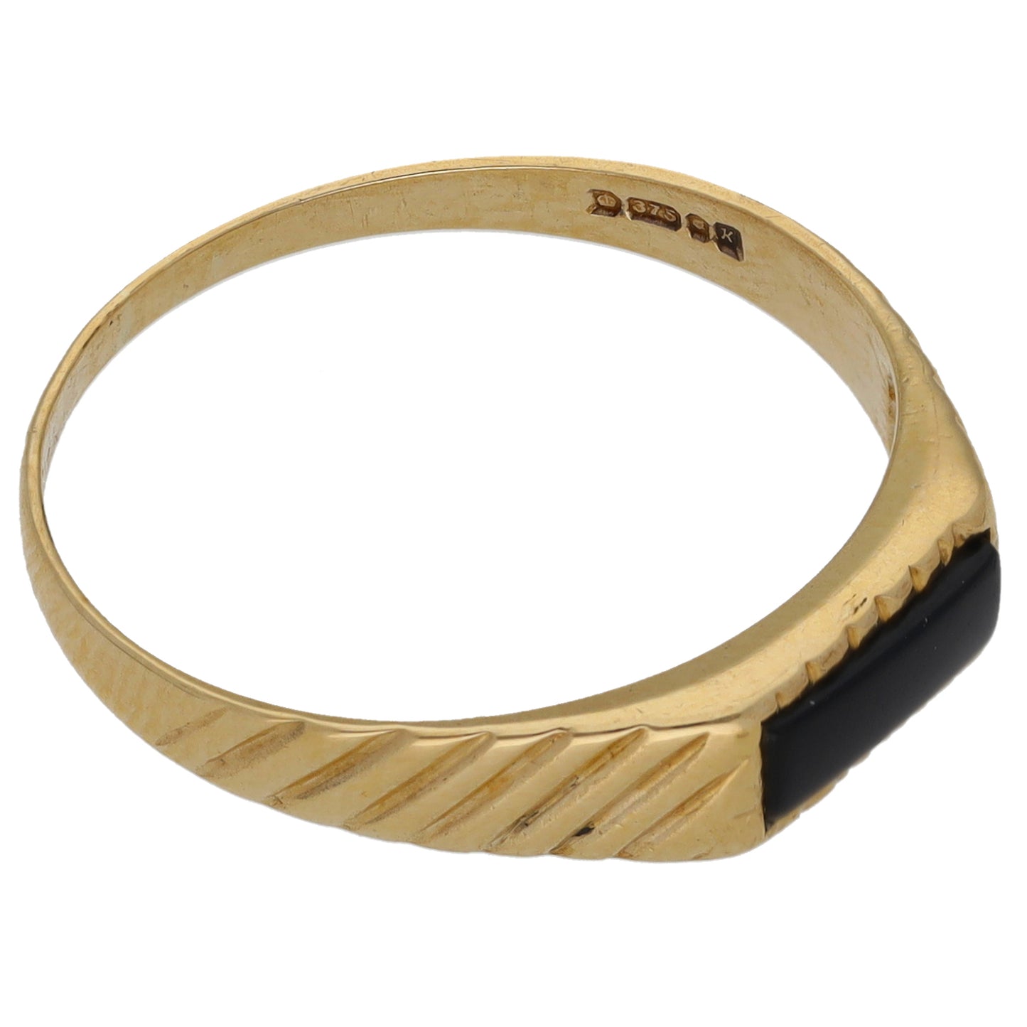 9ct Gold Onyx Patterned Single Stone Signet Ring Size R