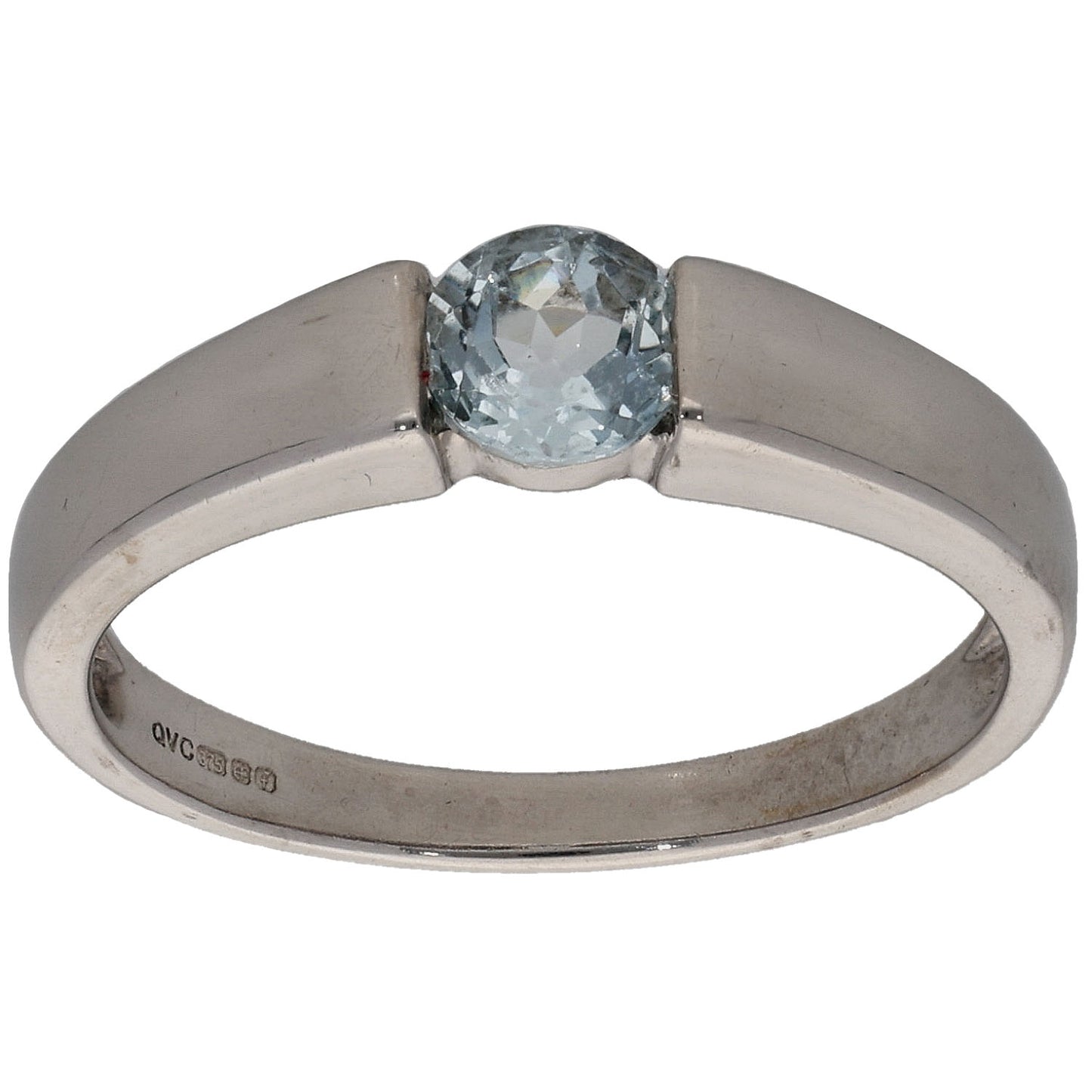 9ct Gold Aquamarine Single Stone Ring Size O