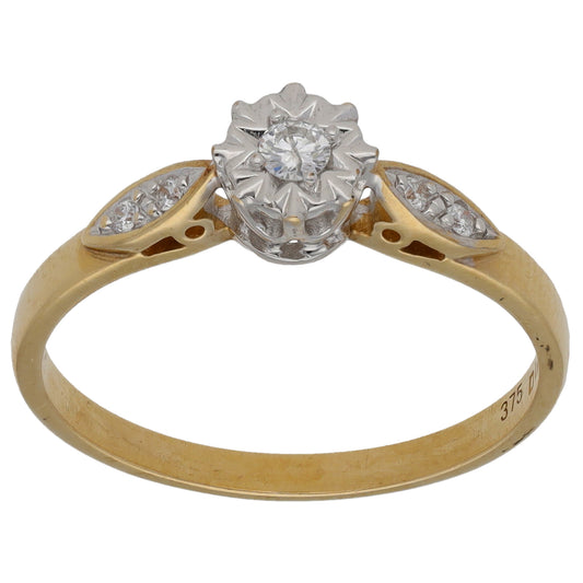 9ct Gold 0.10ct Diamond Solitaire Ring With Accent Stones Size O