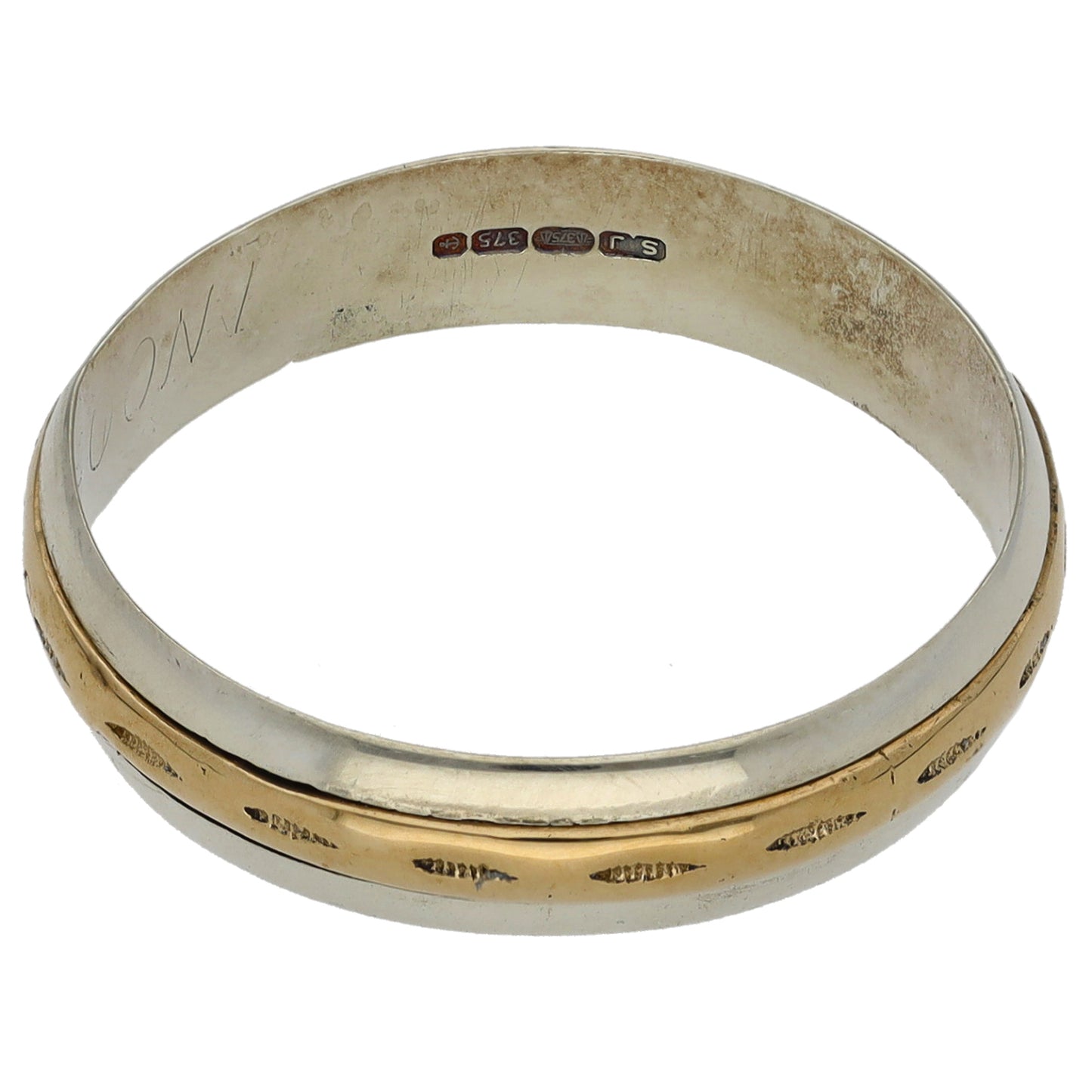 9ct Bicolour Gold Patterned Wedding Ring Size U