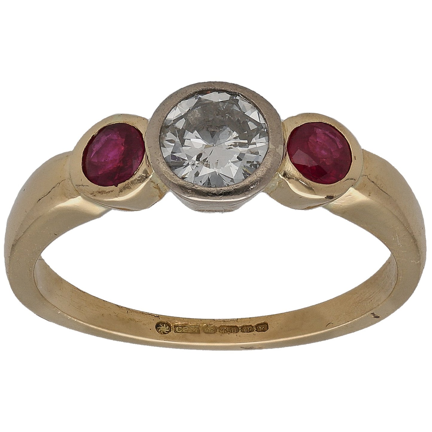18ct Gold Ruby & 0.50ct Diamond Trilogy Ring Size O