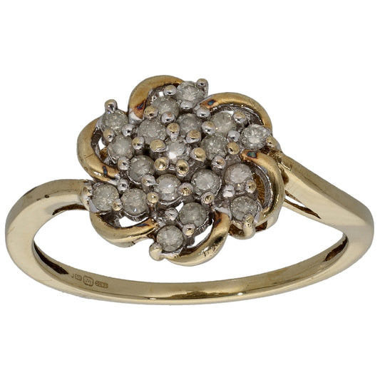9ct Gold 0.19ct Diamond Cluster Ring Size P