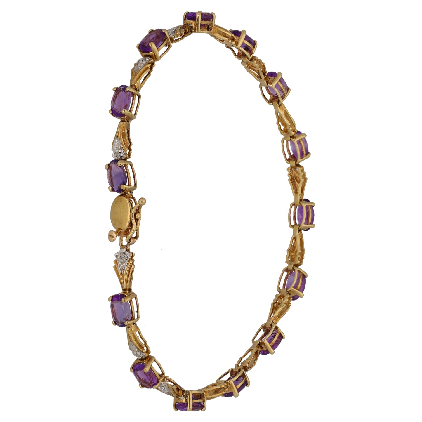 9ct Gold Amethyst & 0.07ct Diamond Fancy Stone Set Bracelet