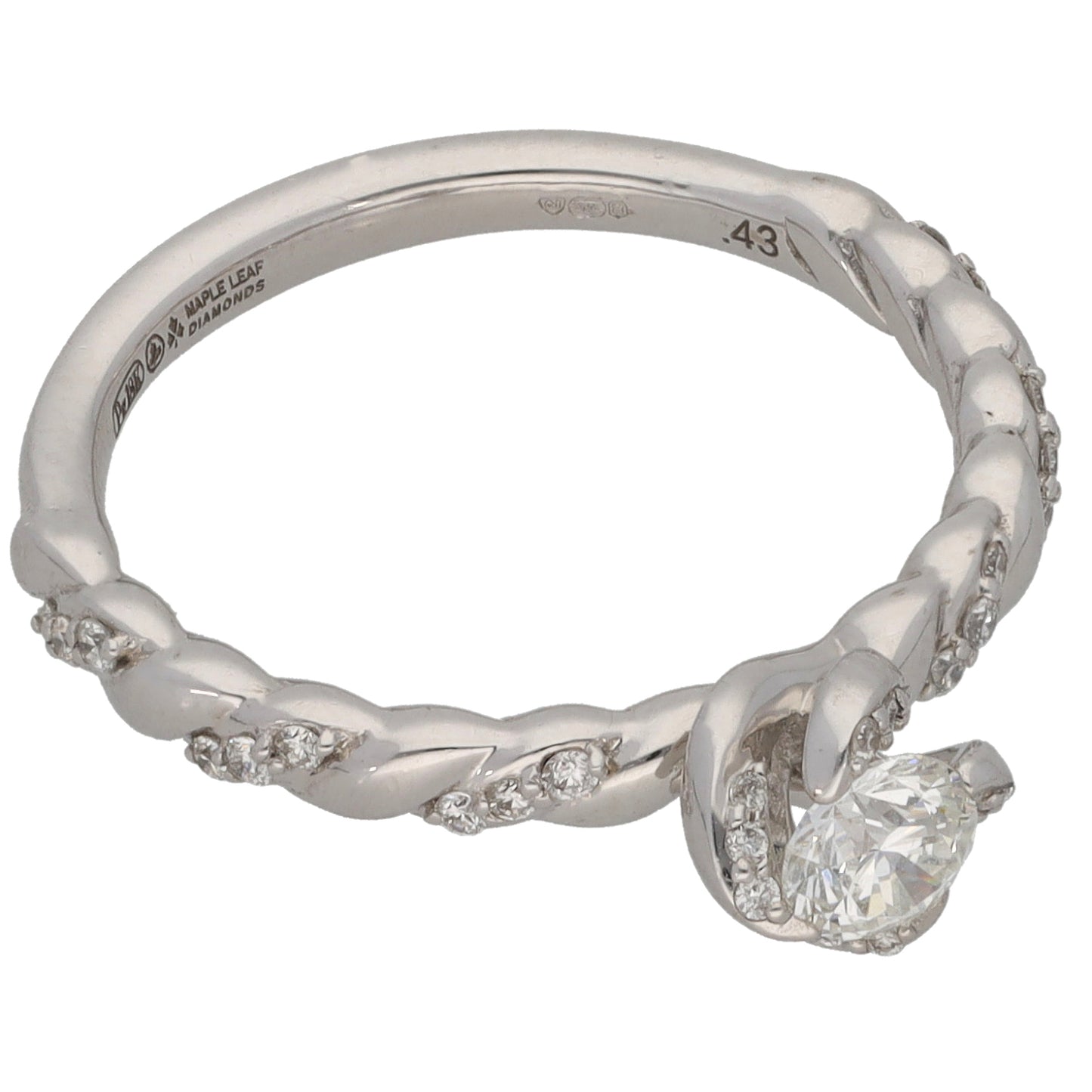 18ct White Gold 0.43ct Diamond Solitaire Ring With Accent Stones Size M