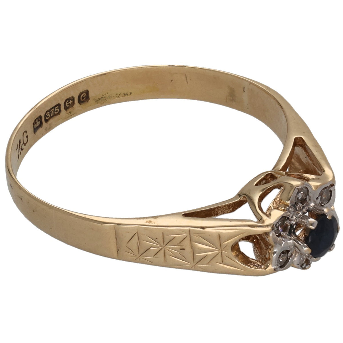 9ct Gold Sapphire & 0.03ct Diamond Dress/Cocktail Ring Size N