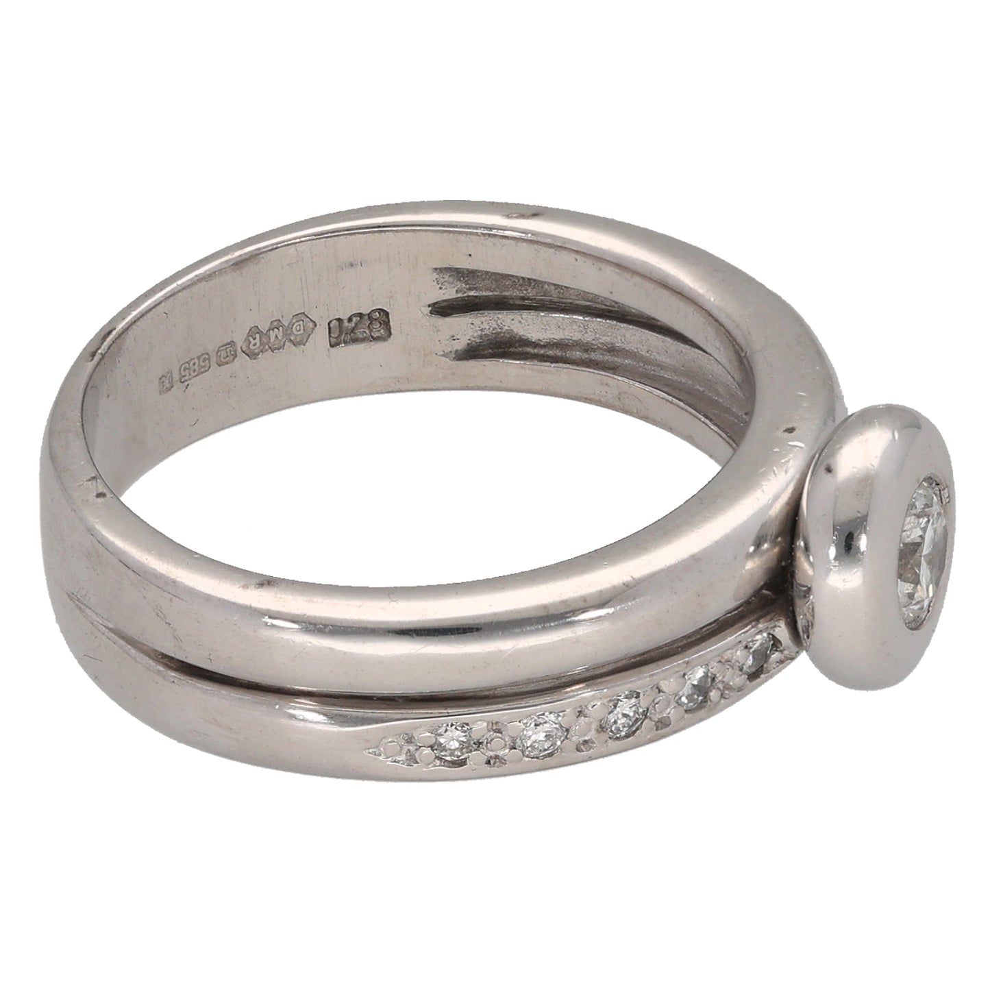 14ct White Gold 0.30ct Diamond Solitaire Ring With Accent Stones Size K