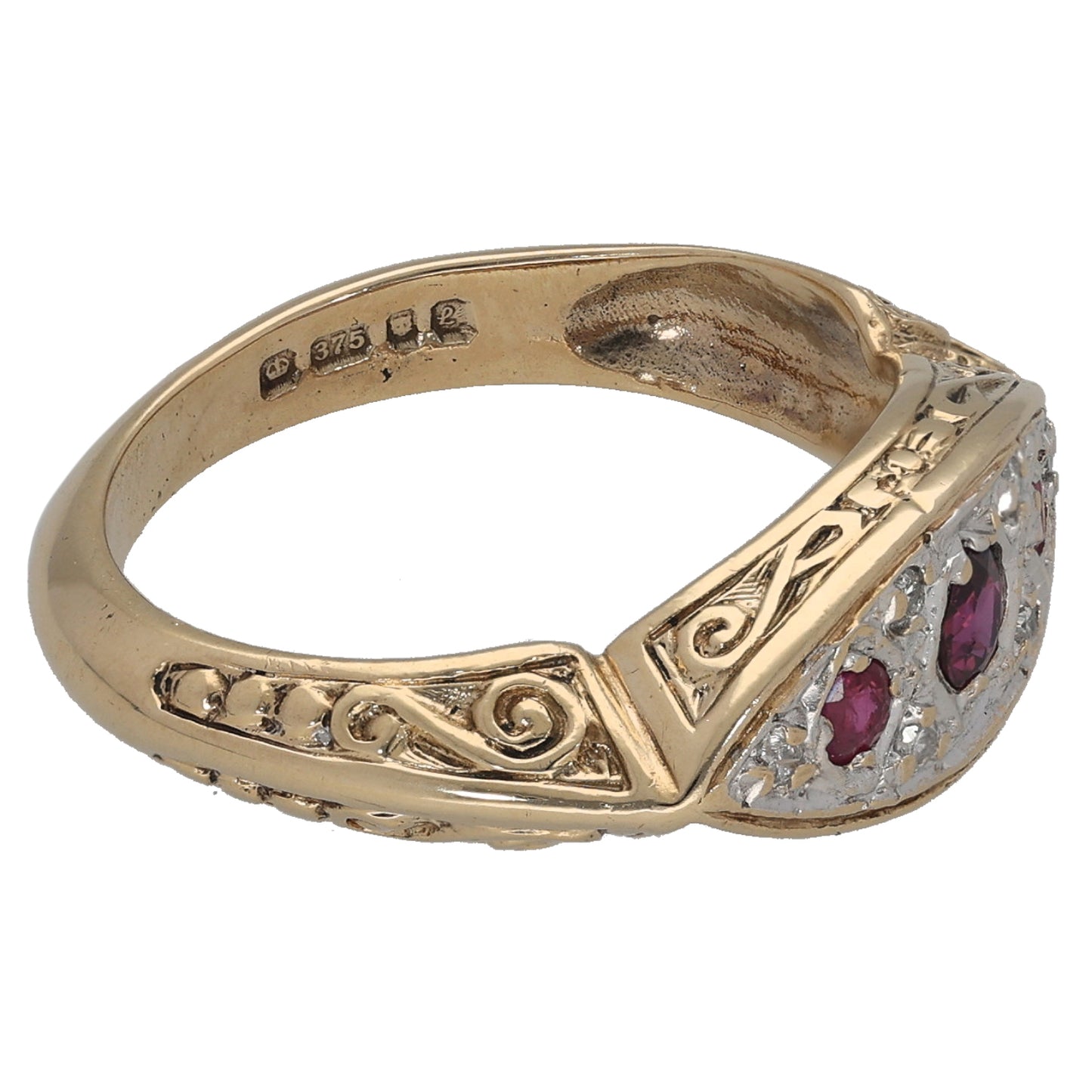 9ct Gold Ruby & 0.06ct Diamond Dress/Cocktail Ring Size N